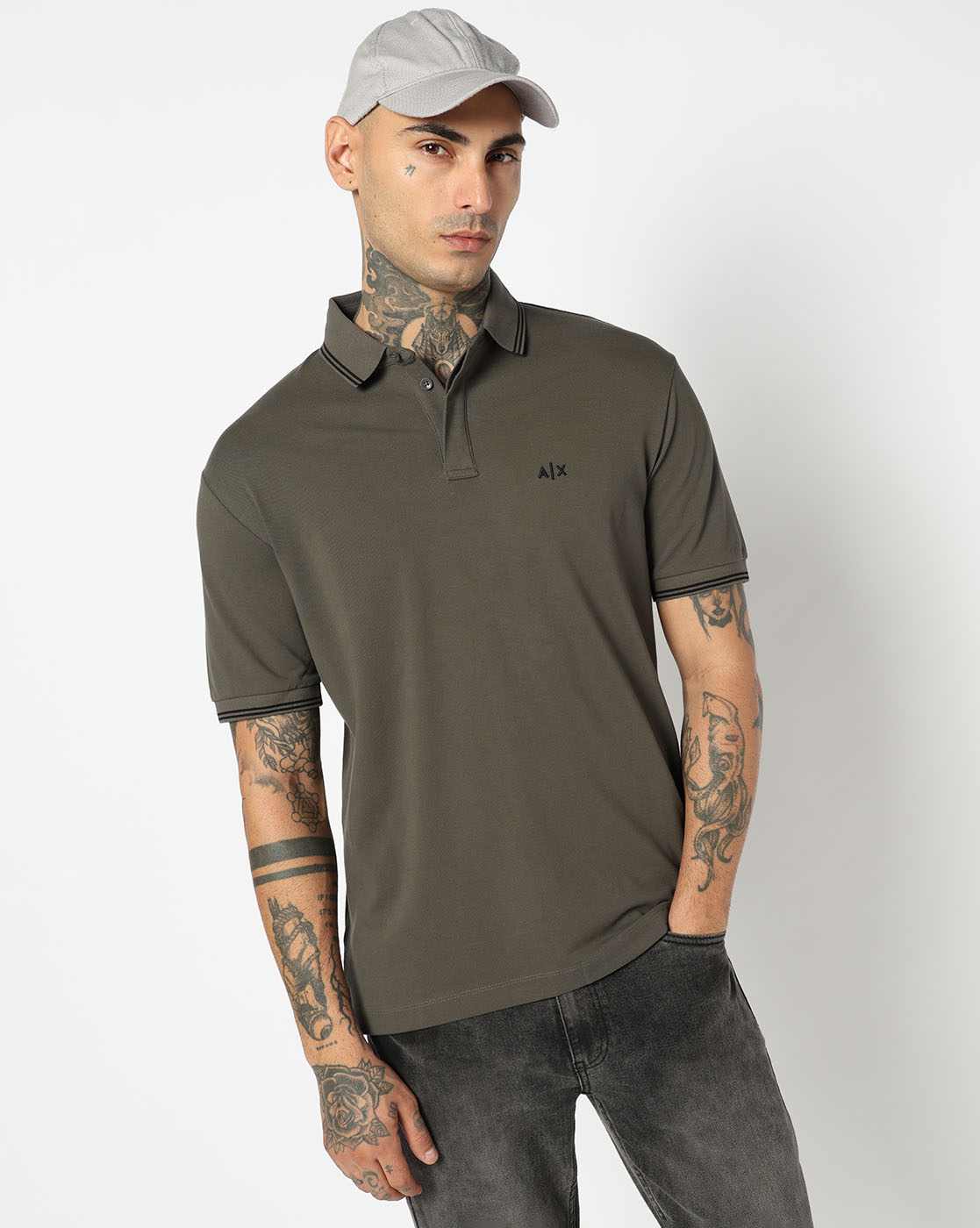 Men Green Basics Regular Fit Polos