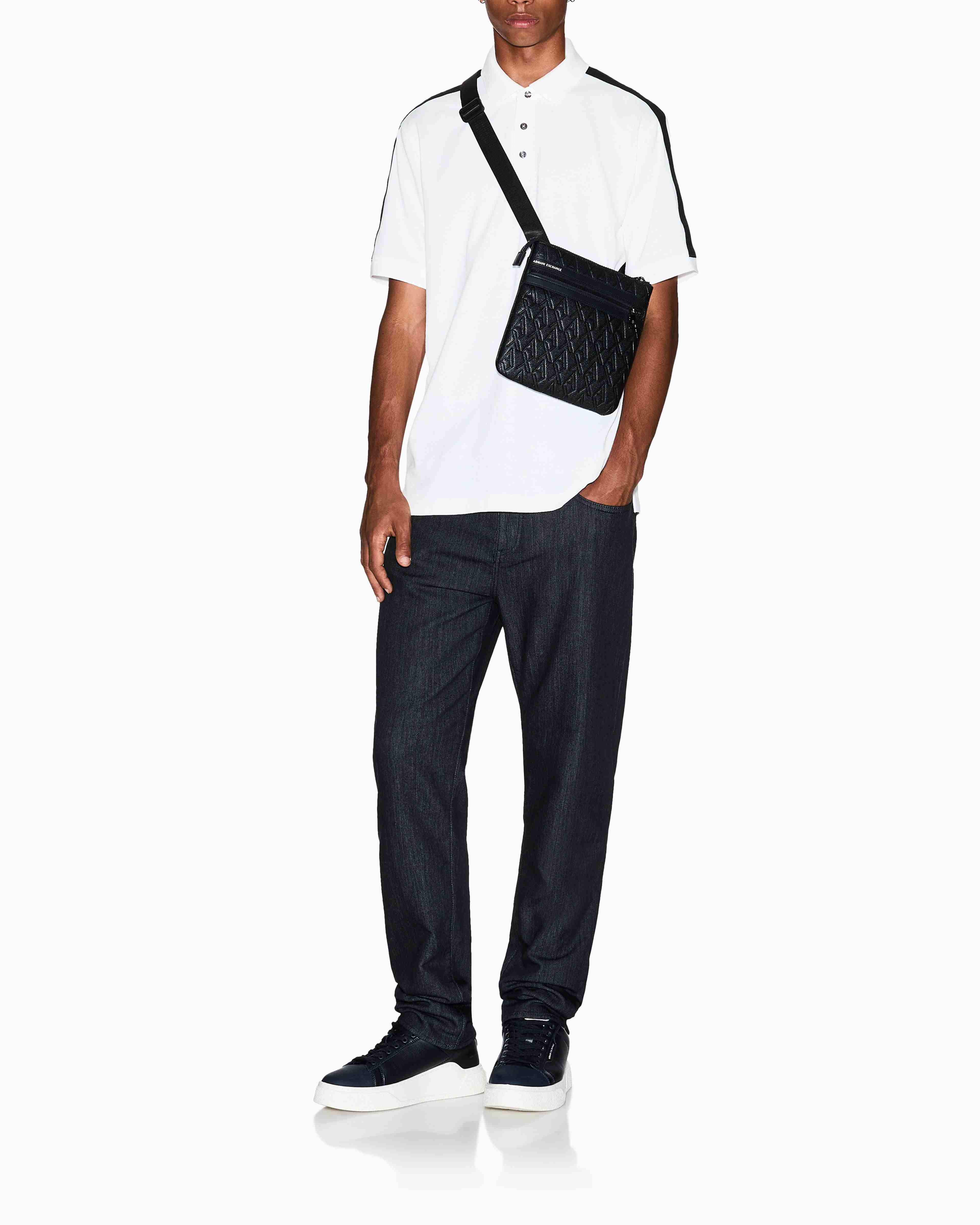 Men's White Logo Tape Polo Shirt