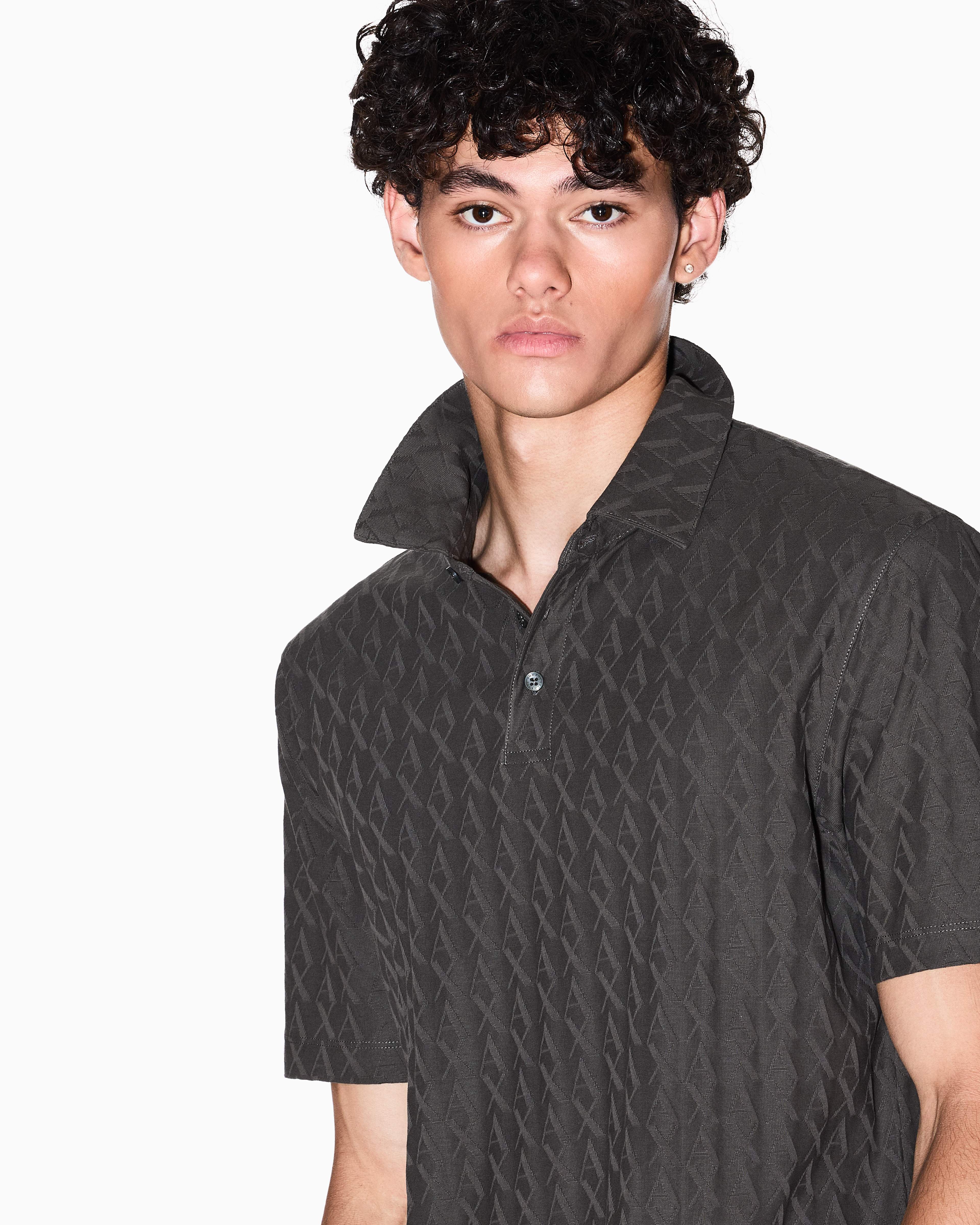 Men Green Allover Logo Regular Fit Polos