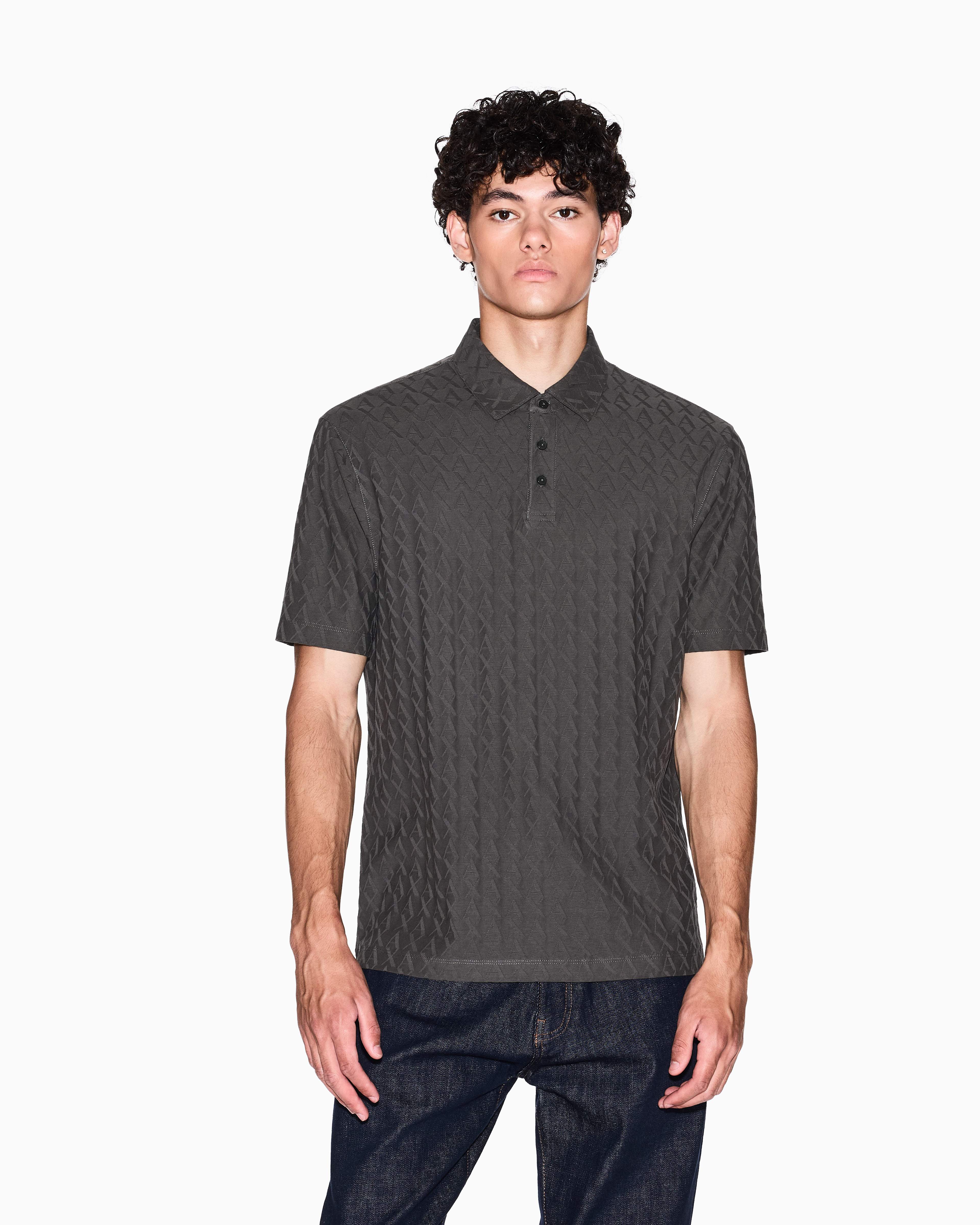 Men Green Allover Logo Regular Fit Polos