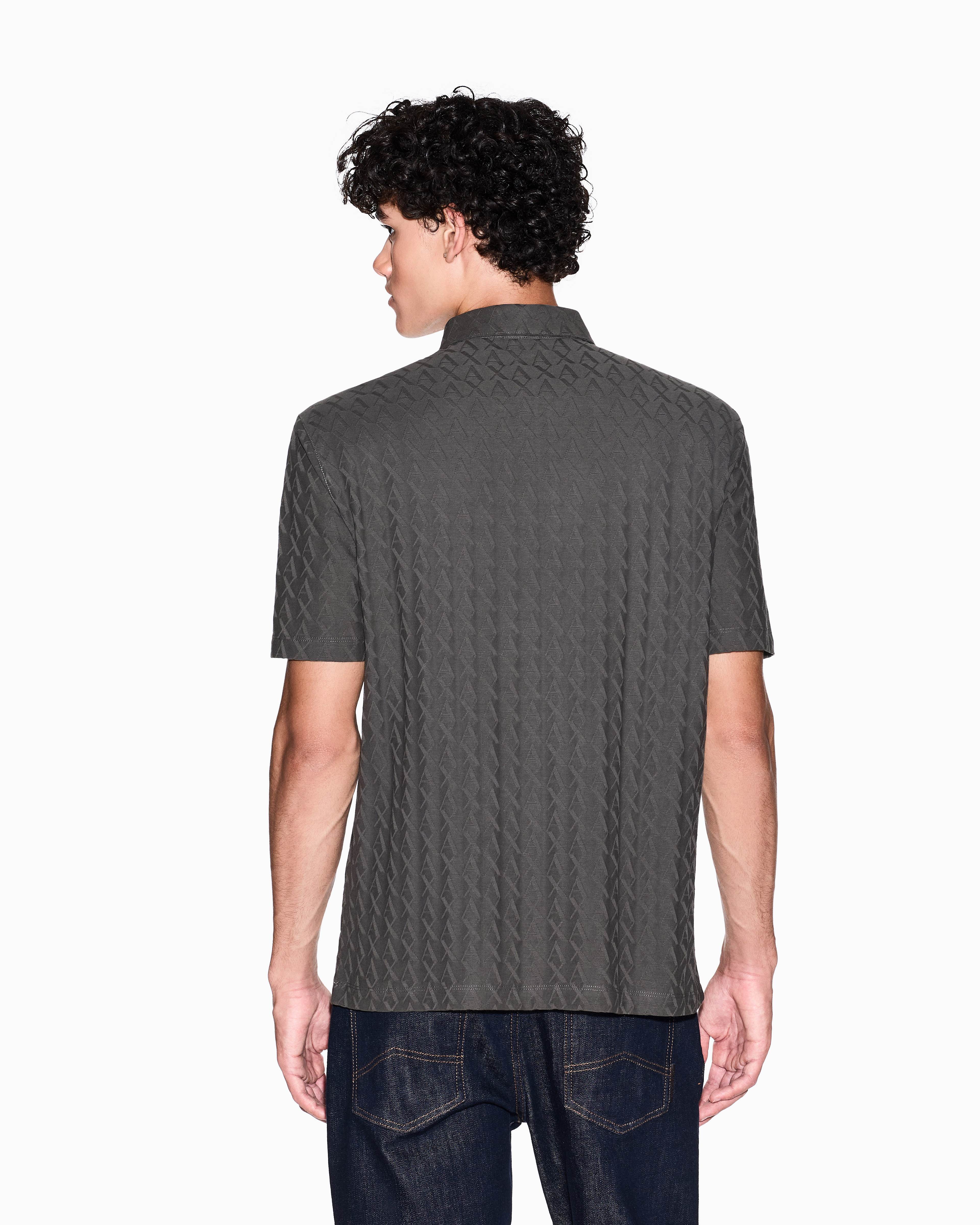 Men Green Allover Logo Regular Fit Polos