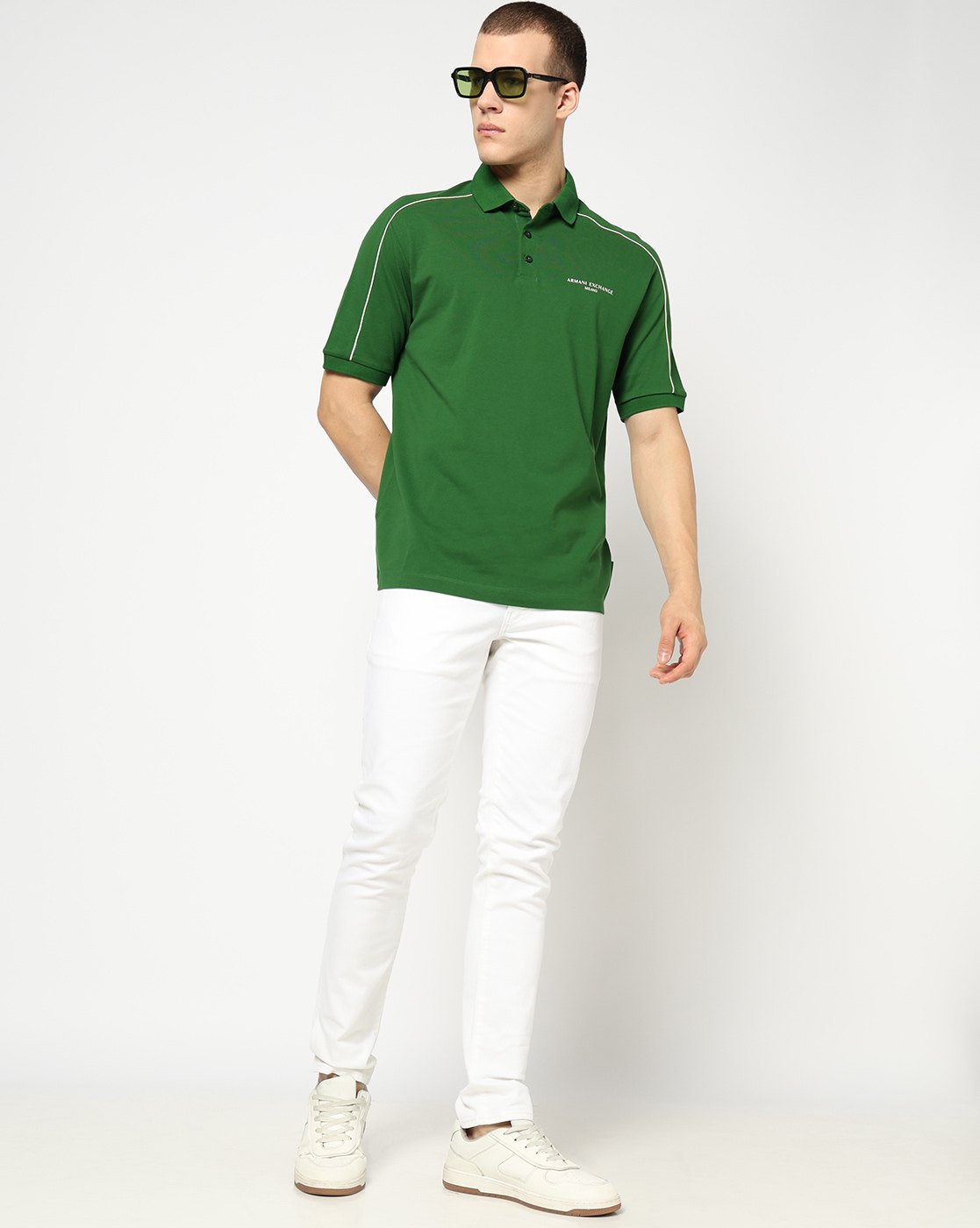 Men Green Armani Classics Regular Fit Polos