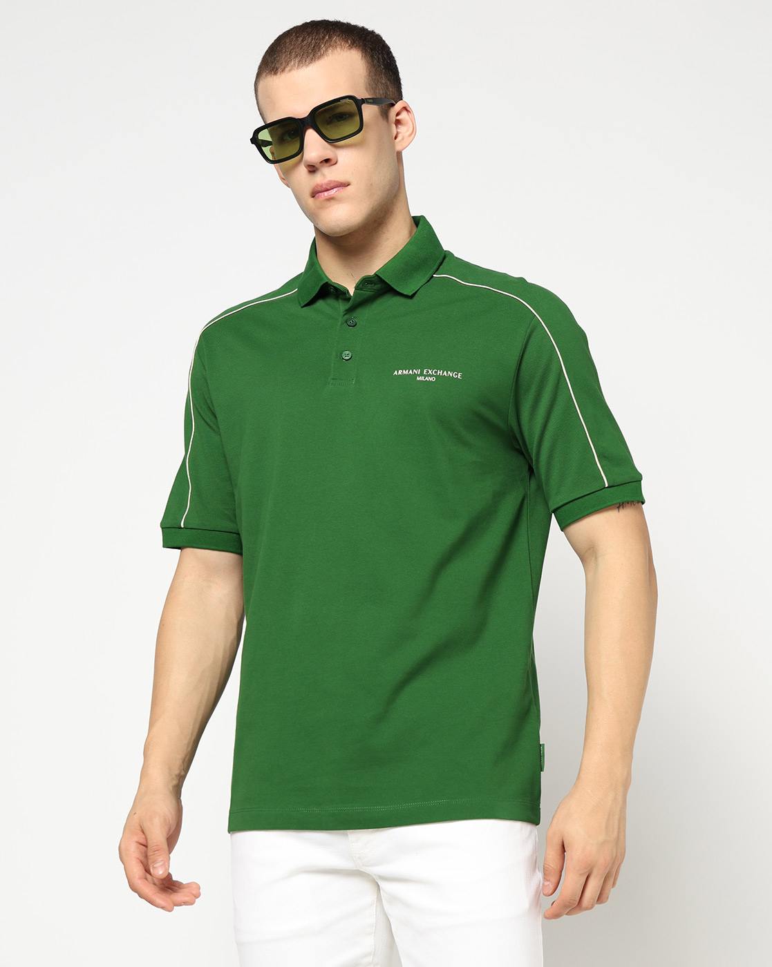 Men Green Armani Classics Regular Fit Polos