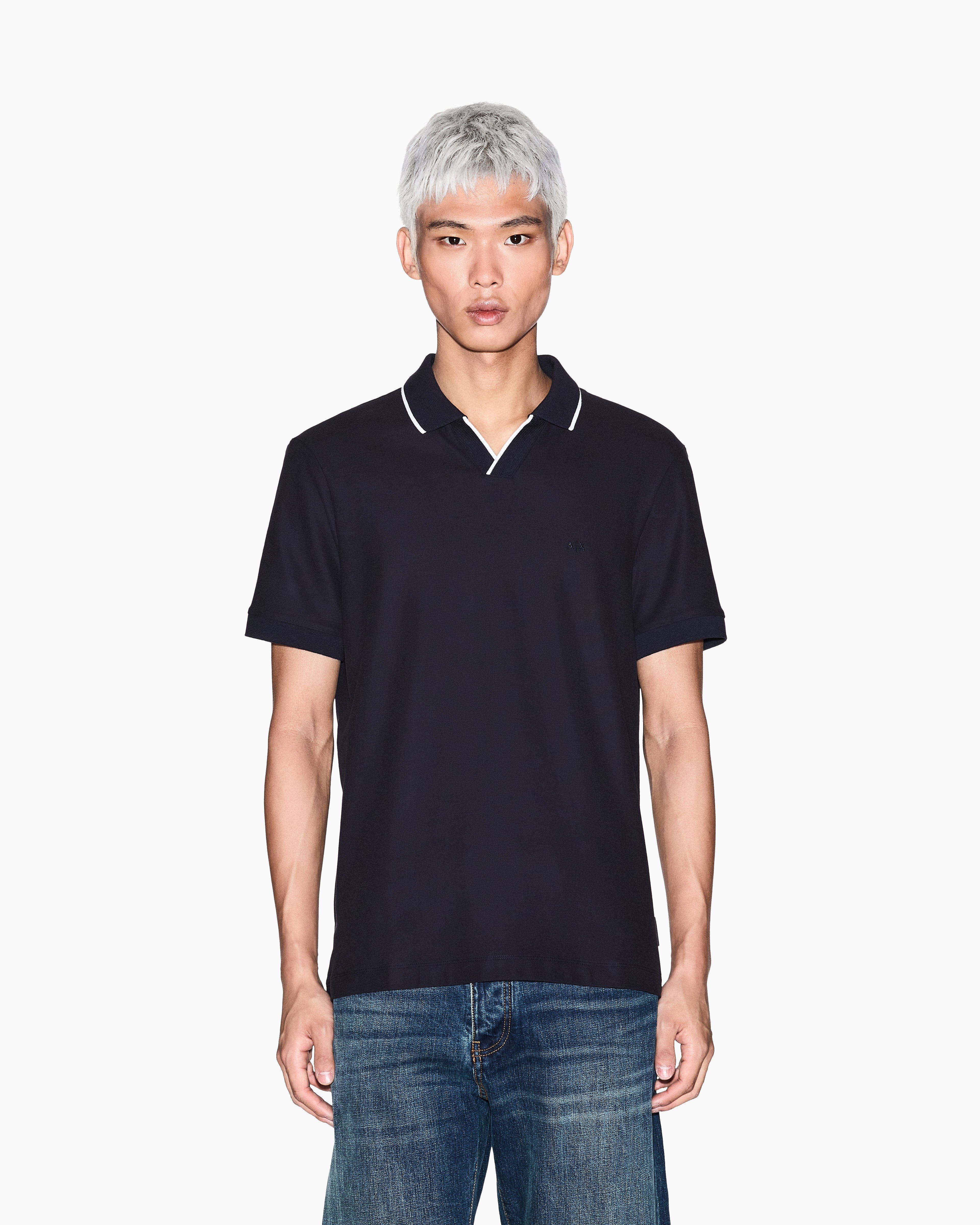 Men Blue Armani Classics Slim Fit Polos
