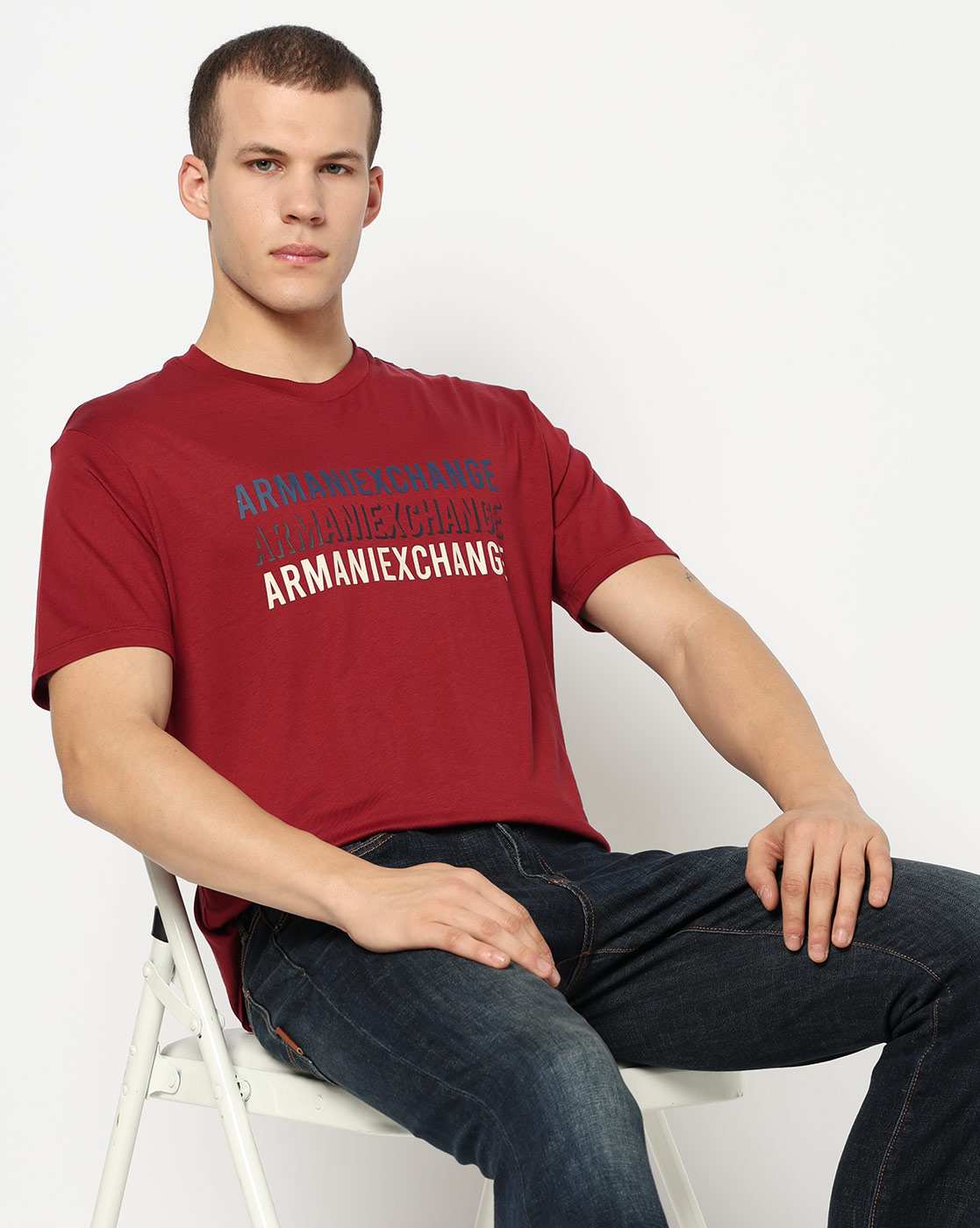 Men Maroon Armani Classics Regular Fit T-Shirts
