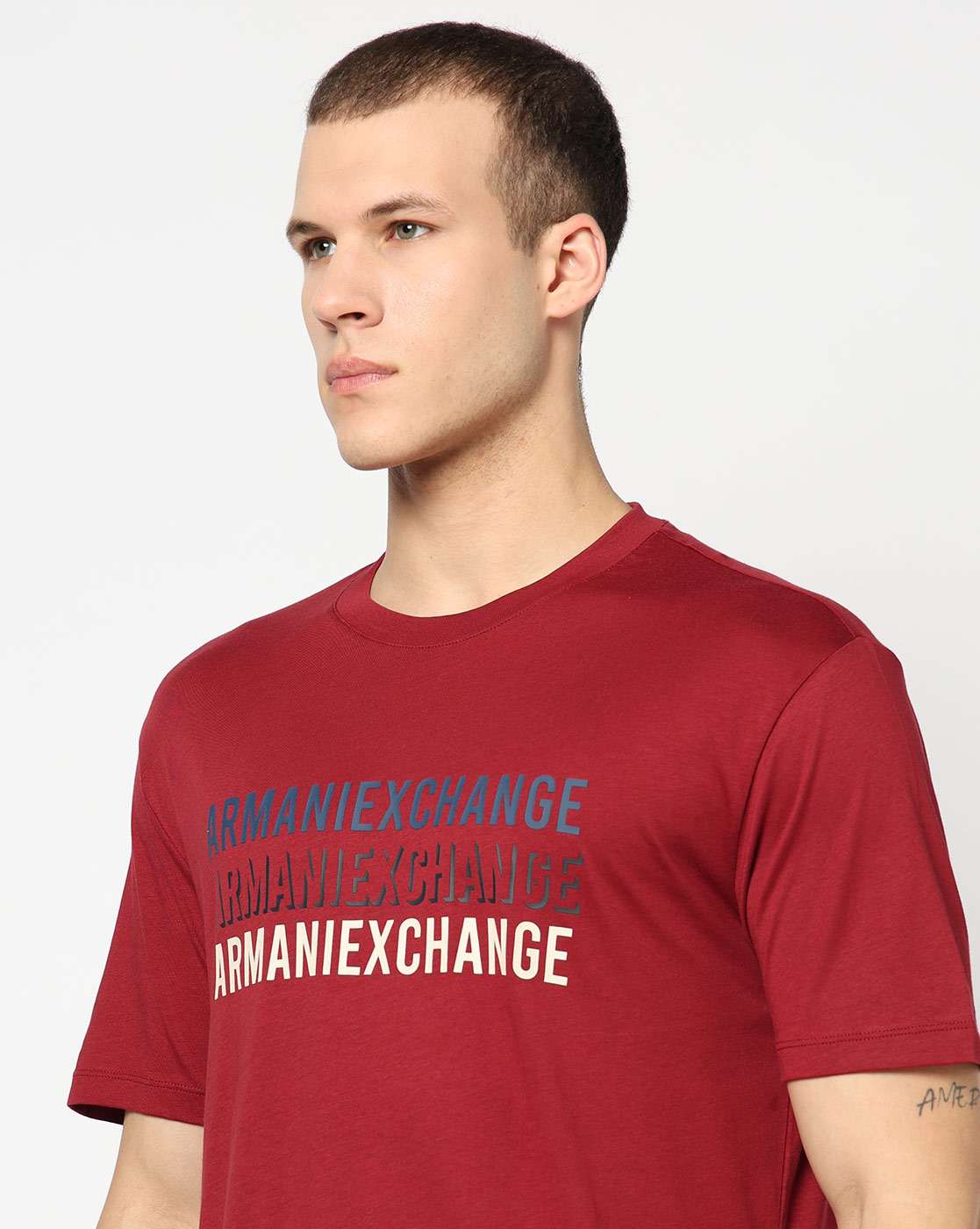 Men Maroon Armani Classics Regular Fit T-Shirts
