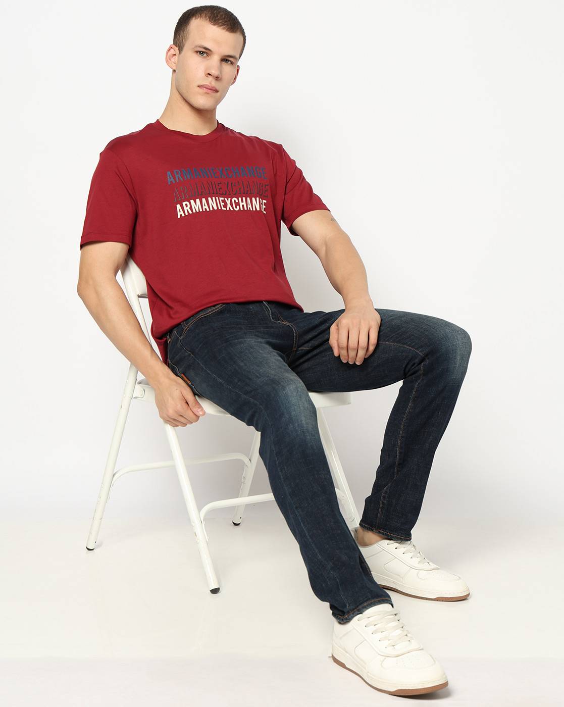 Men Maroon Armani Classics Regular Fit T-Shirts
