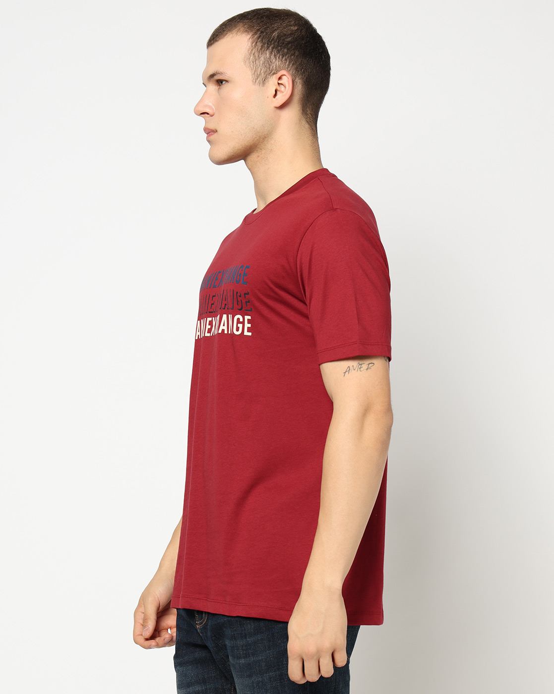 Men Maroon Armani Classics Regular Fit T-Shirts