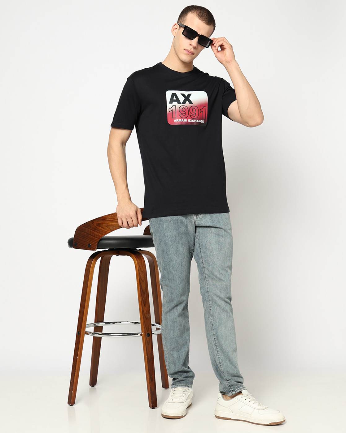 Men Blue Retro Sports Regular Fit T-Shirts