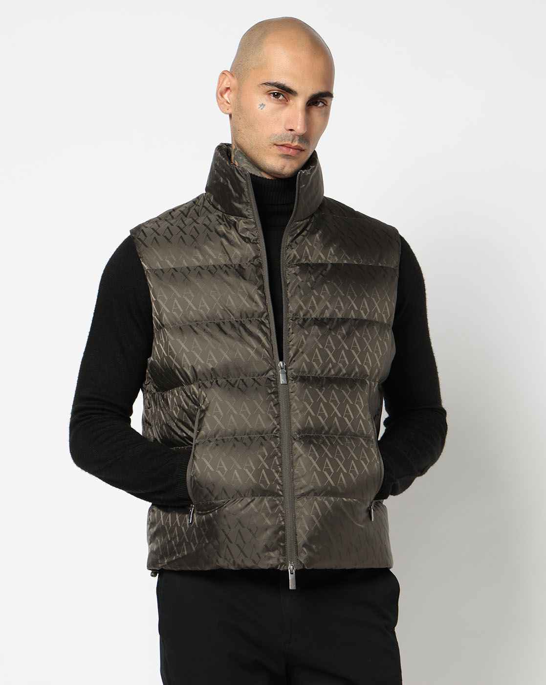 Men Grey Allover Logo Regular Fit Front Open Jackets