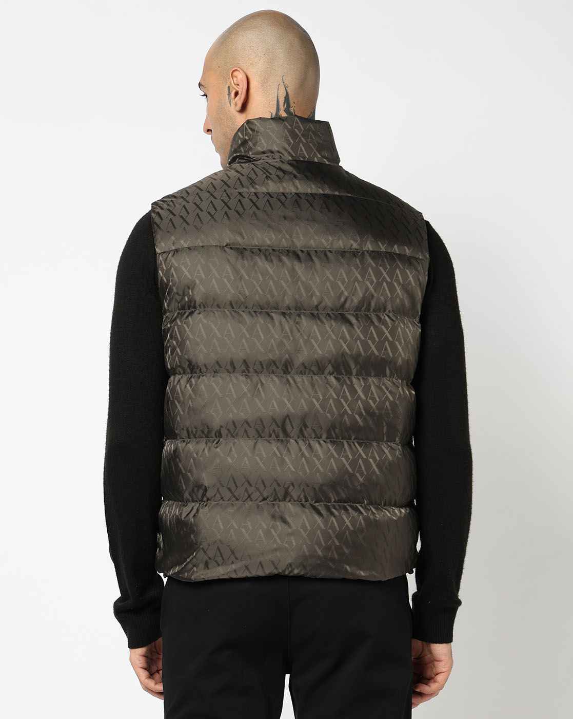 Men Grey Allover Logo Regular Fit Front Open Jackets