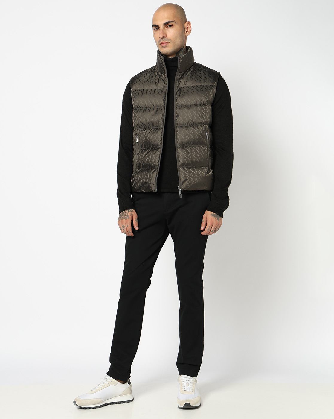 Men Grey Allover Logo Regular Fit Front Open Jackets