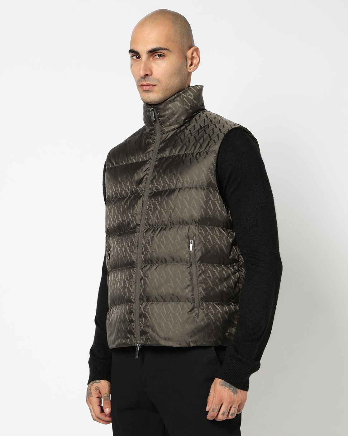 Men Grey Allover Logo Regular Fit Front Open Jackets