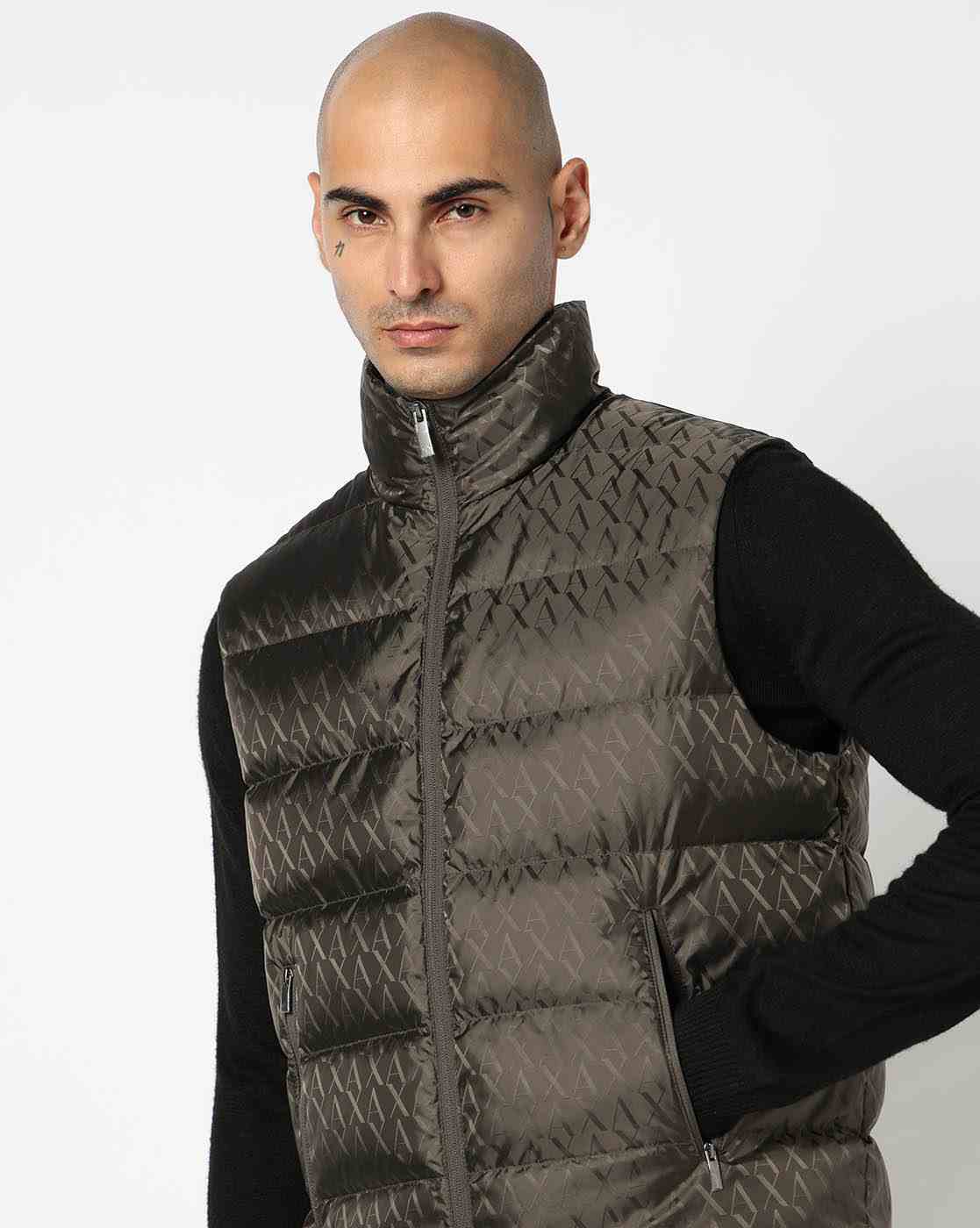 Men Grey Allover Logo Regular Fit Front Open Jackets