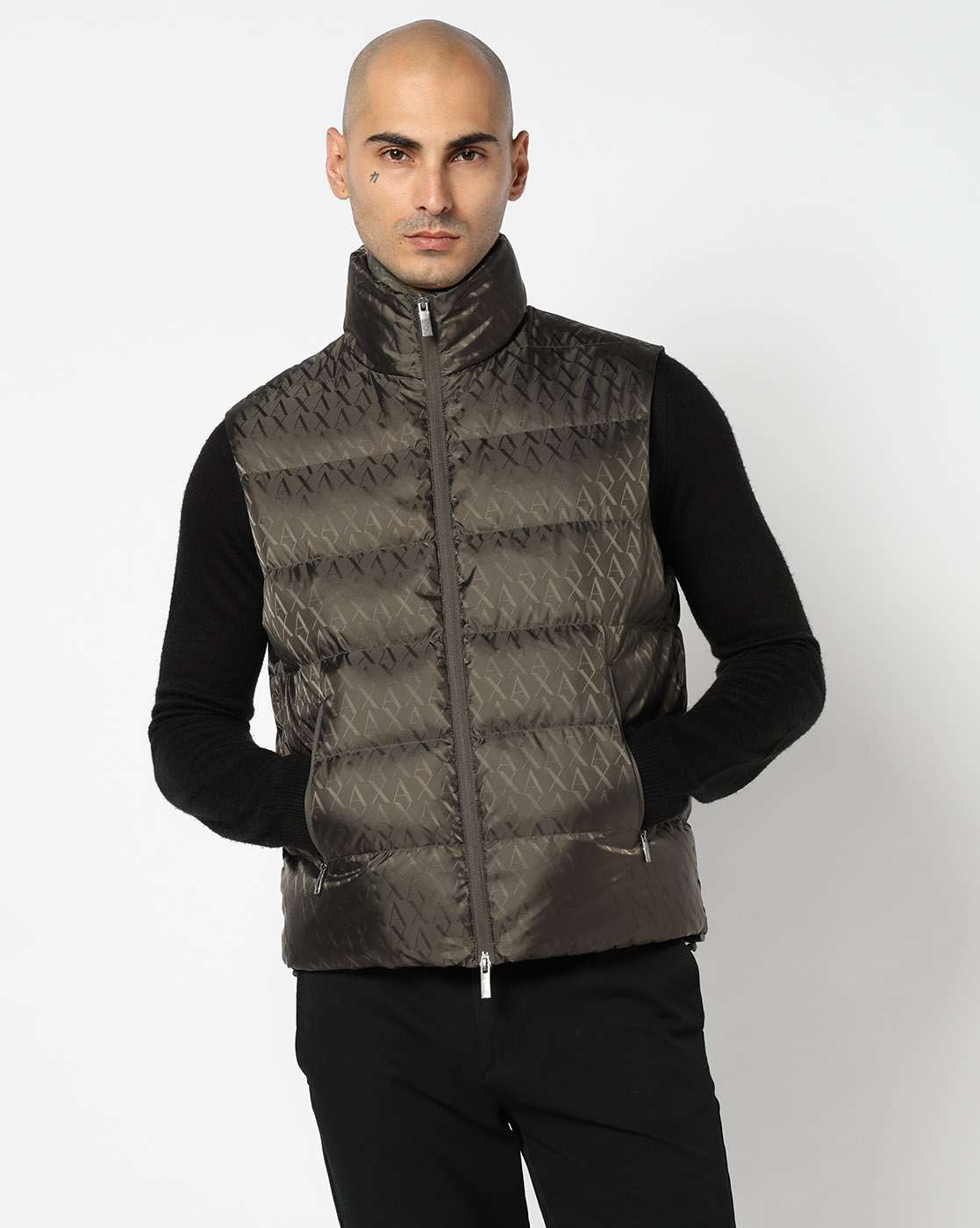Men Grey Allover Logo Regular Fit Front Open Jackets