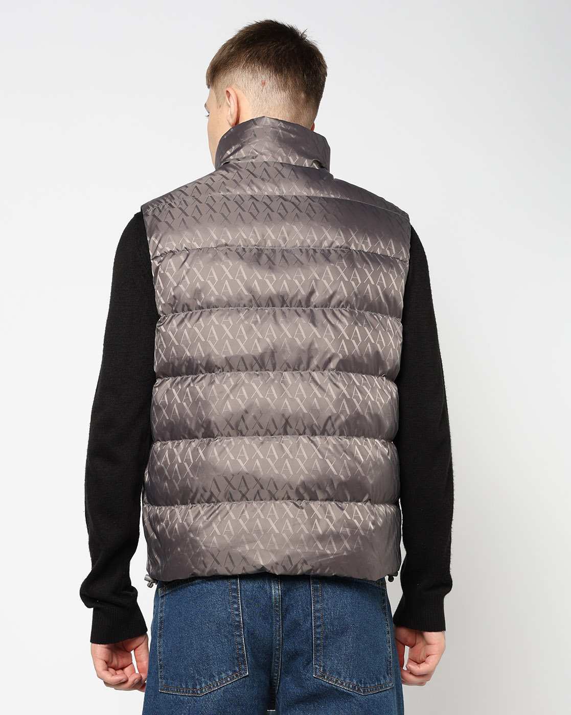 Men Grey Allover Logo Regular Fit Front Open Jackets