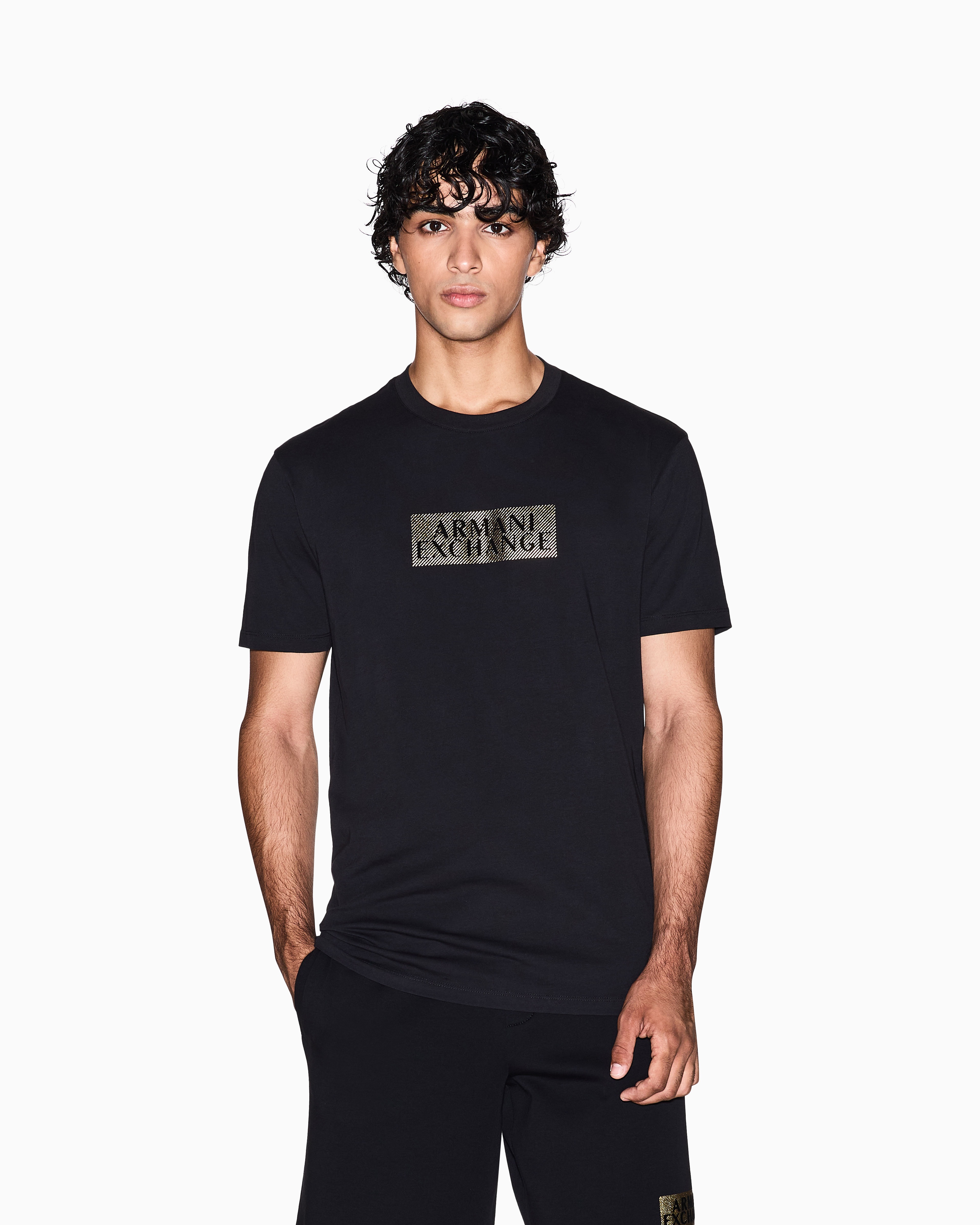 Men Black Black and Gold Regular Fit T-Shirts