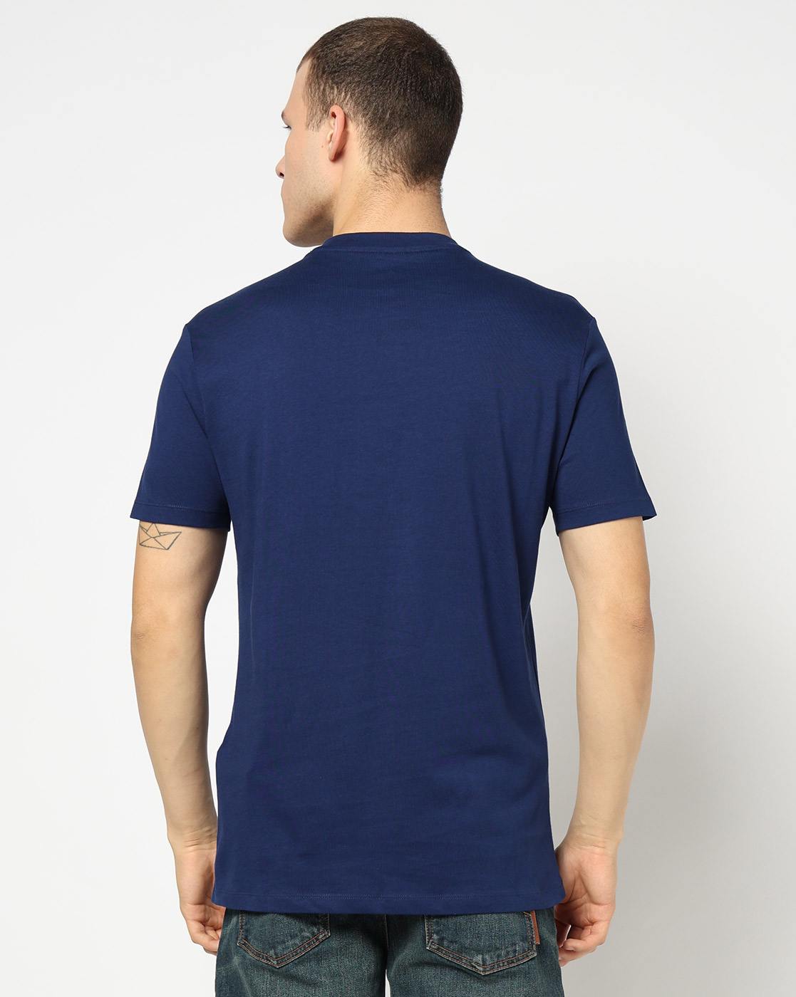 Men Blue Retro Sports Regular Fit T-Shirts