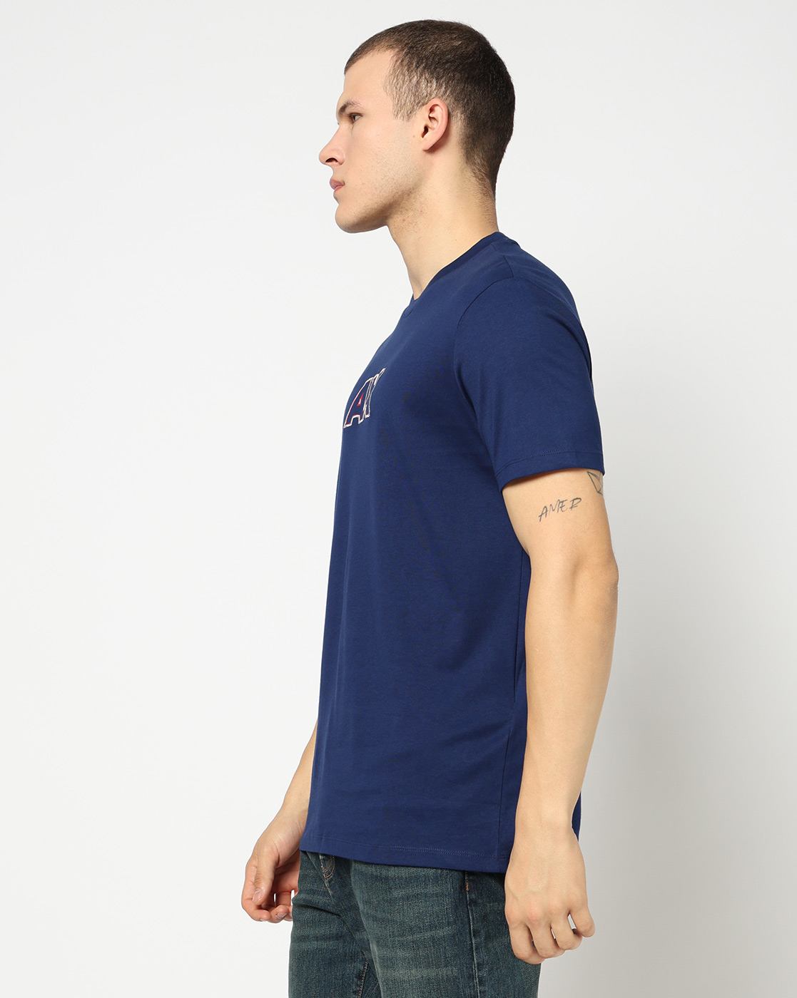 Men Blue Retro Sports Regular Fit T-Shirts
