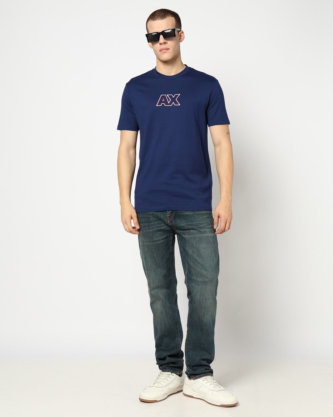Men Blue Retro Sports Regular Fit T-Shirts