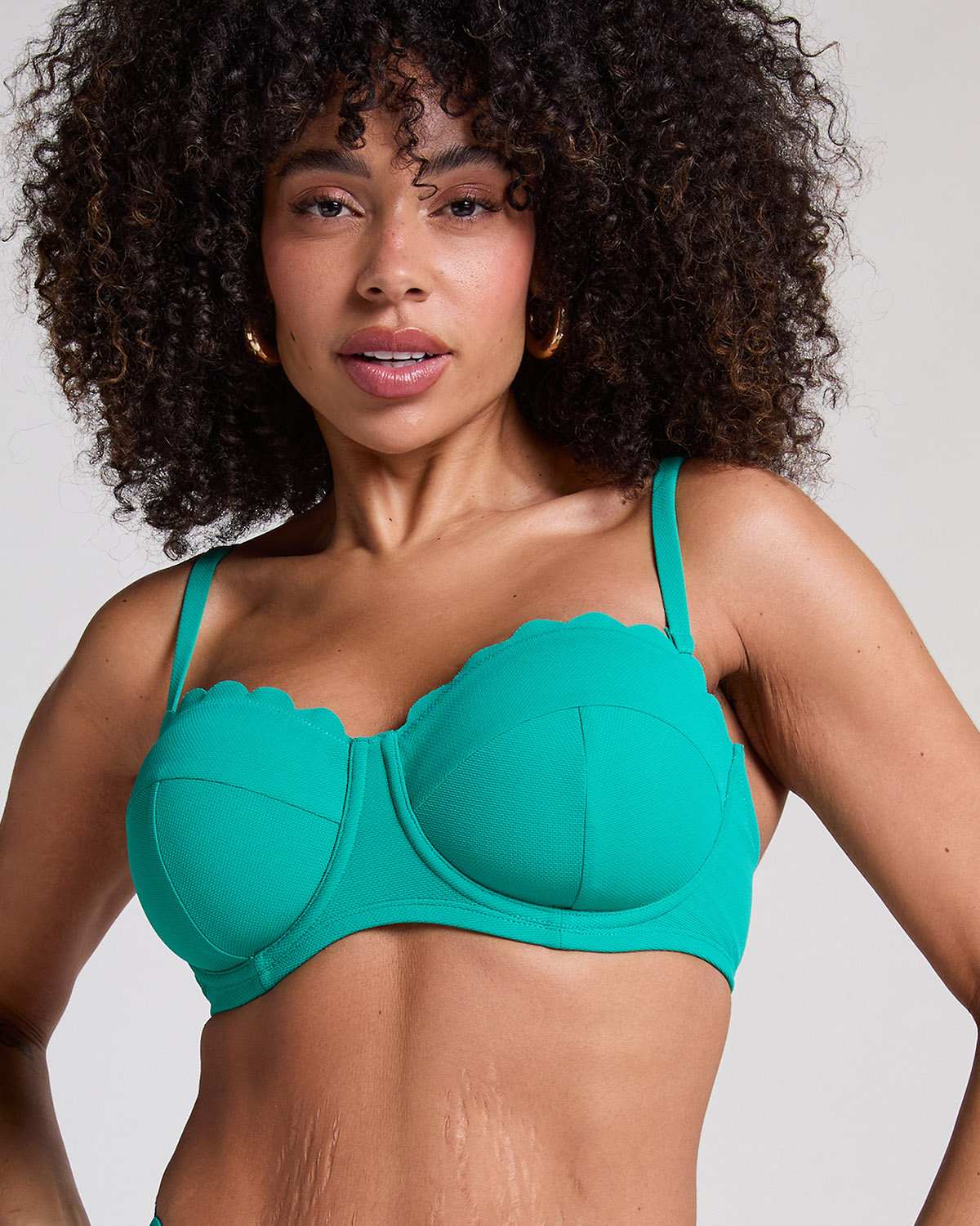 Sea Green Scallop Padded Strapless Underwired Bikini Top Cup E +