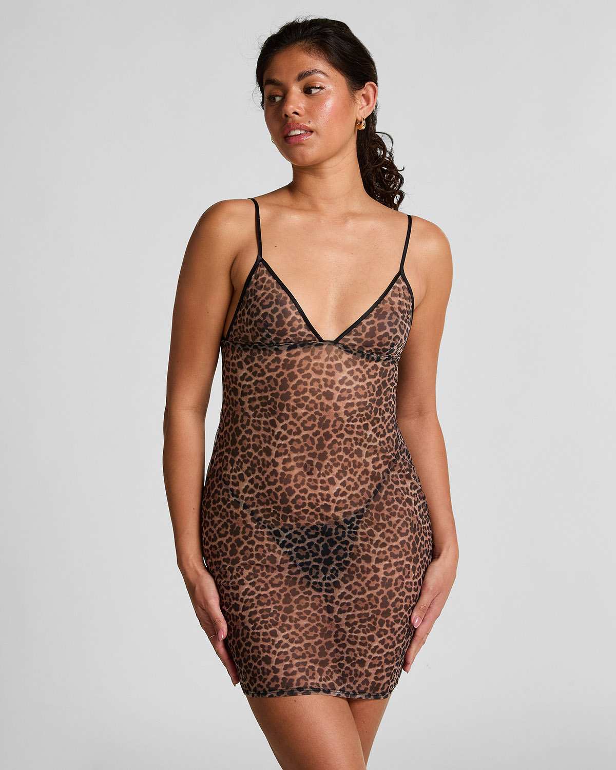 LEOPARD MESH SLIP DRESS