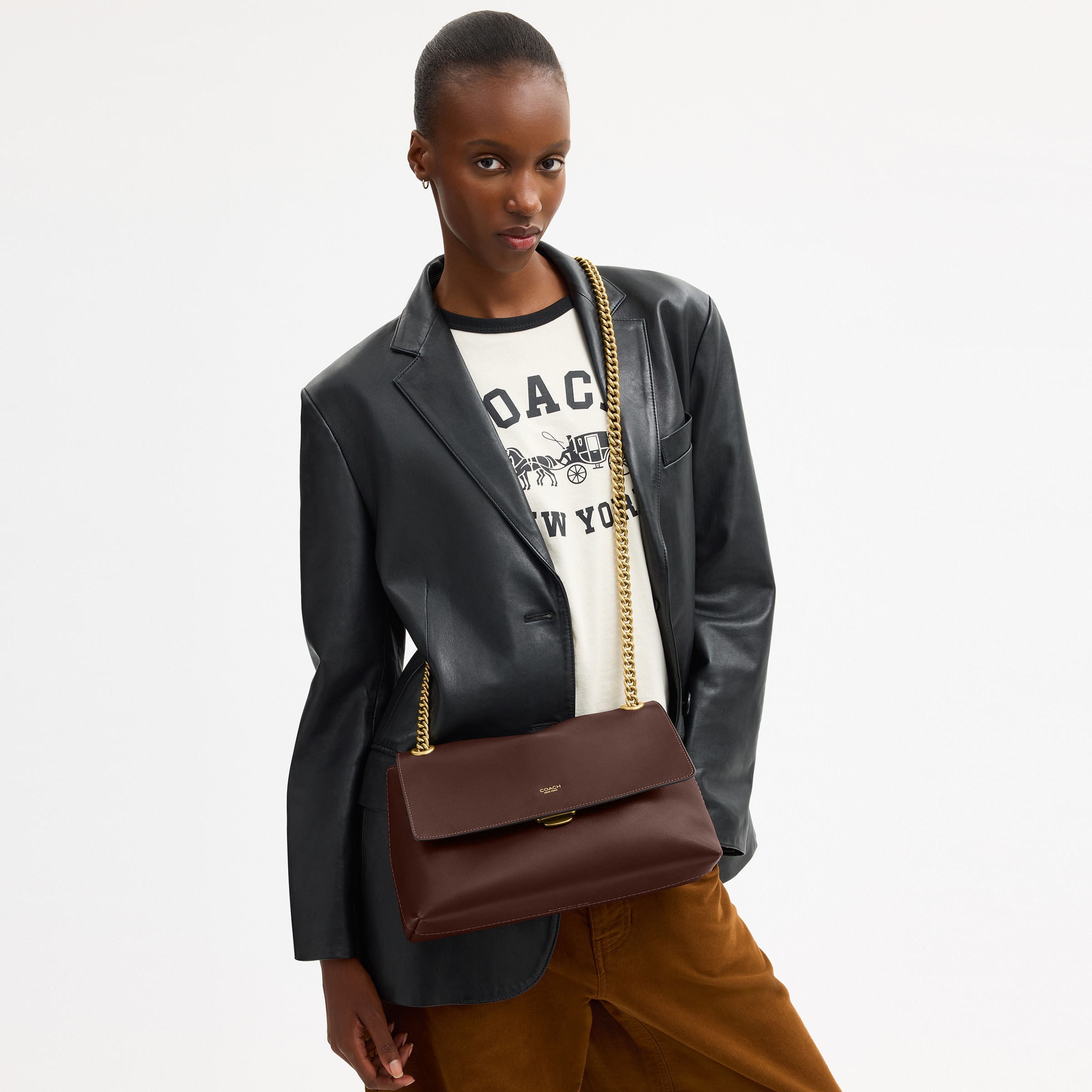 Natural Grain Leather Chelsea Shoulder Bag 30 With Chain