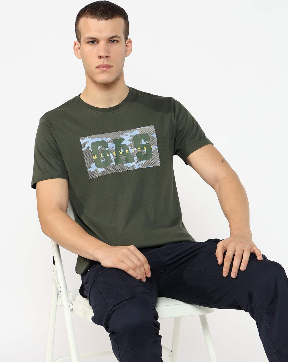 GAS | Regular Fit Crewneck T-Shirt with Camouflage Contrast Lining