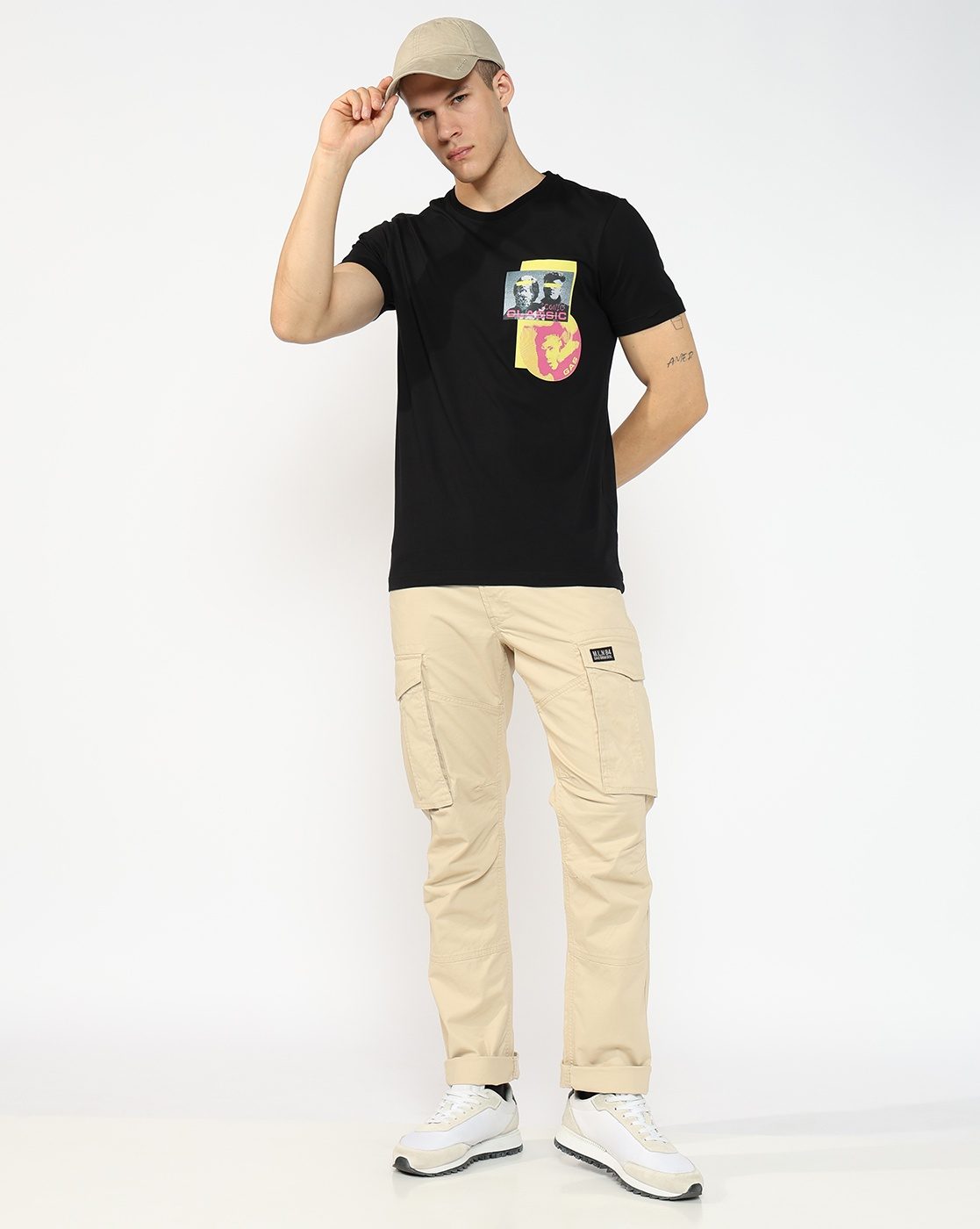 GAS | Slim Straight Fit Mid Rise Beige Cargo Trousers