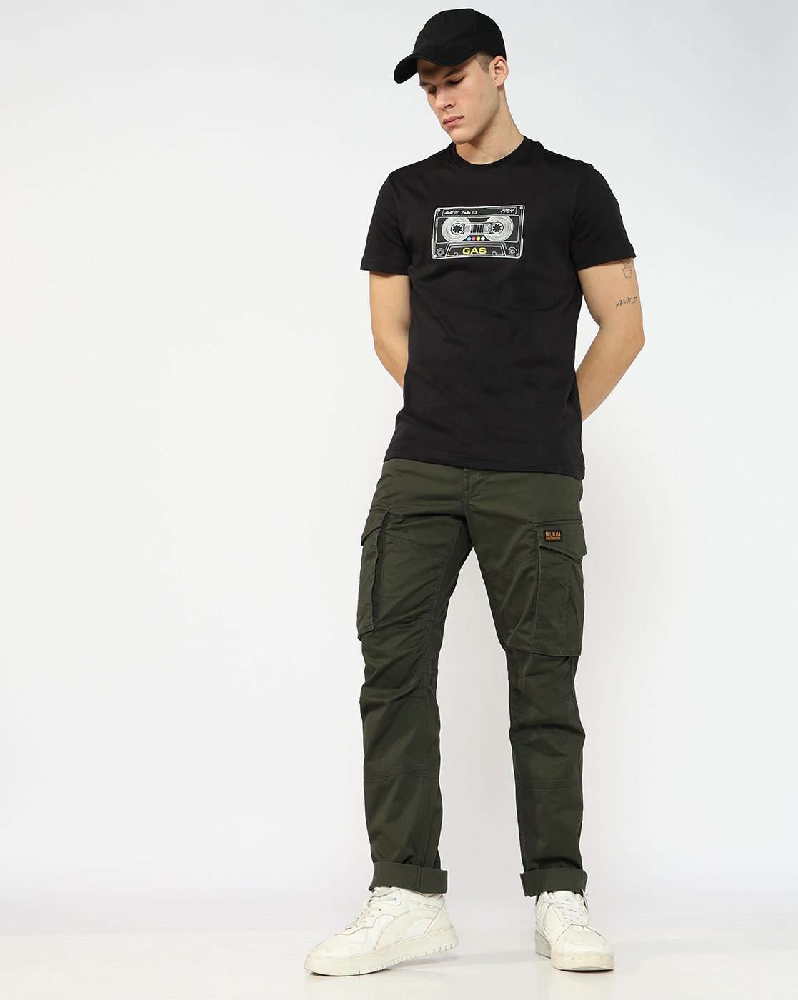 GAS | Slim Straight Fit Mid Rise Green Cargo Trousers