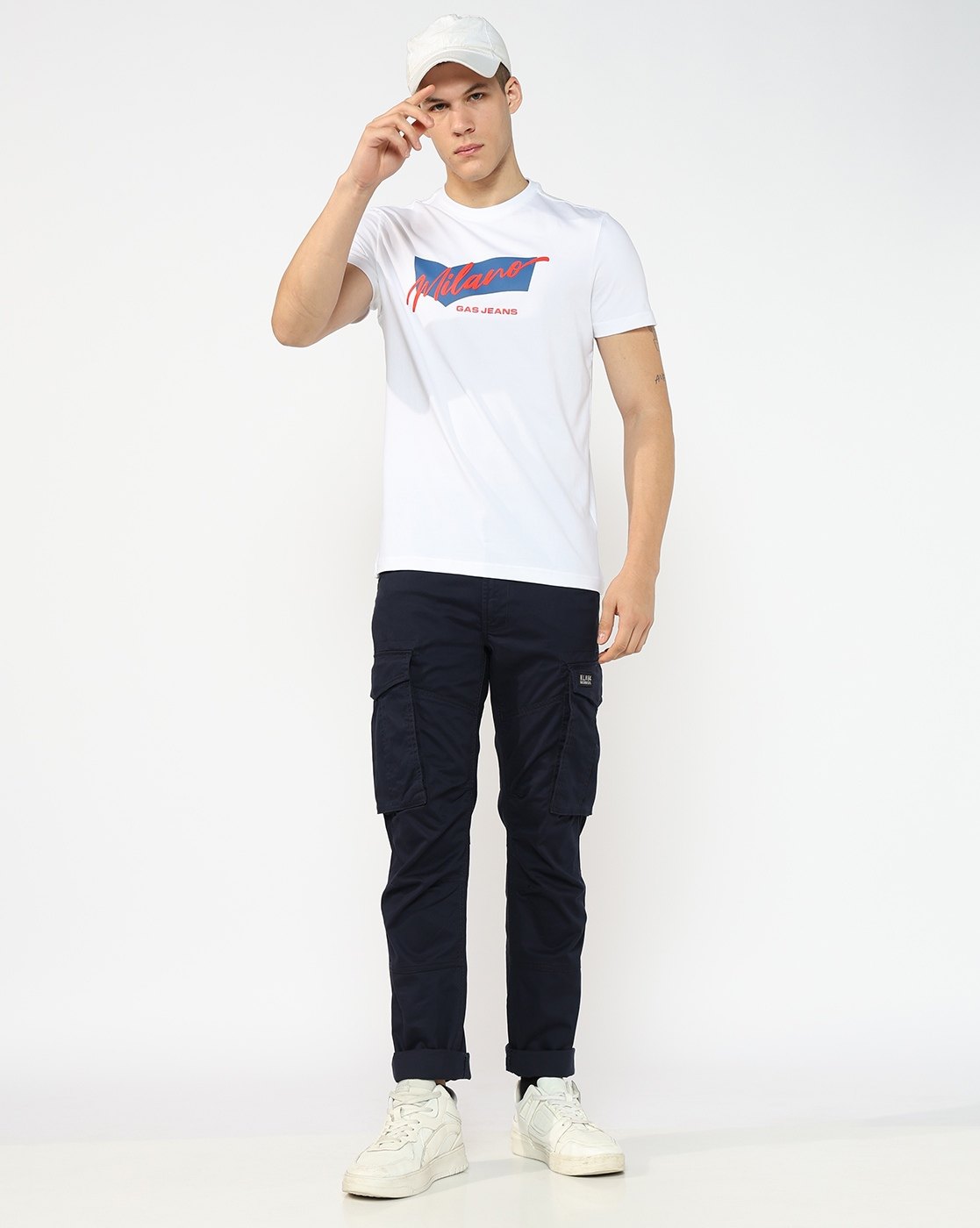 GAS | Slim Straight Fit Mid Rise Navy Cargo Trousers