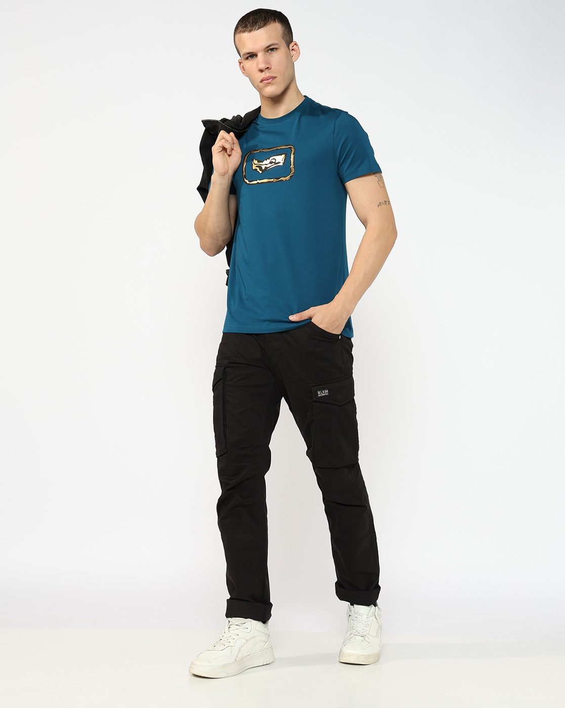 GAS | Slim Straight Fit Mid Rise Black Cargo Trousers