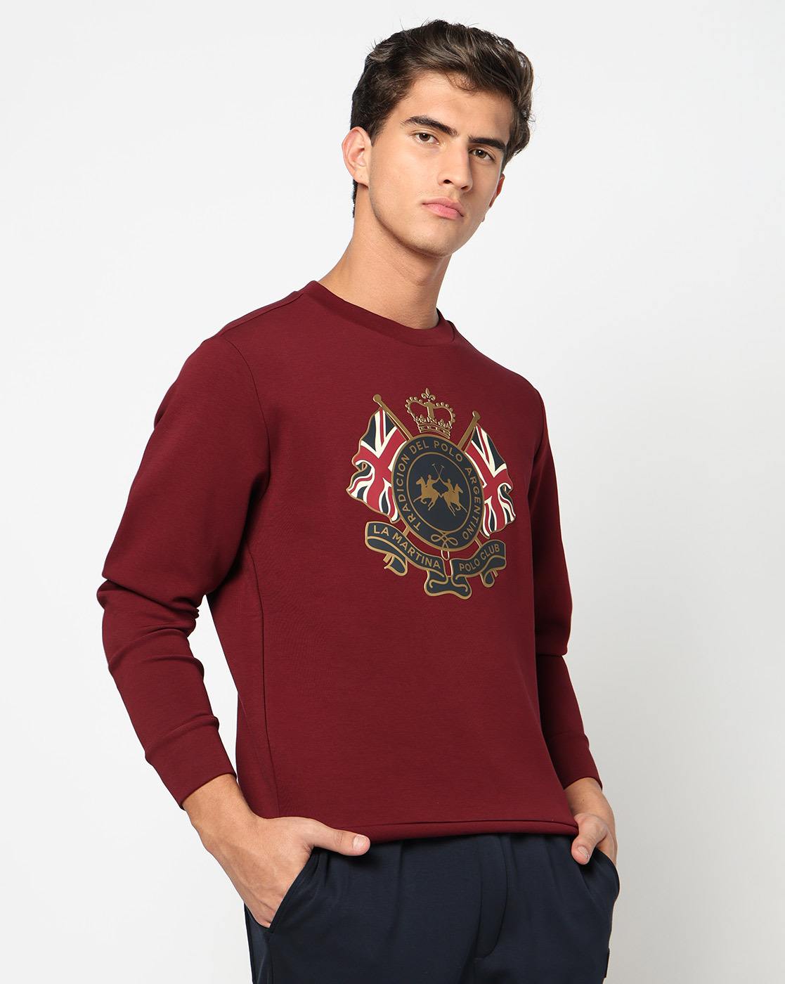 Cotton Stretch Solid Regular Fit Round Neck Maroon Sweatshirt