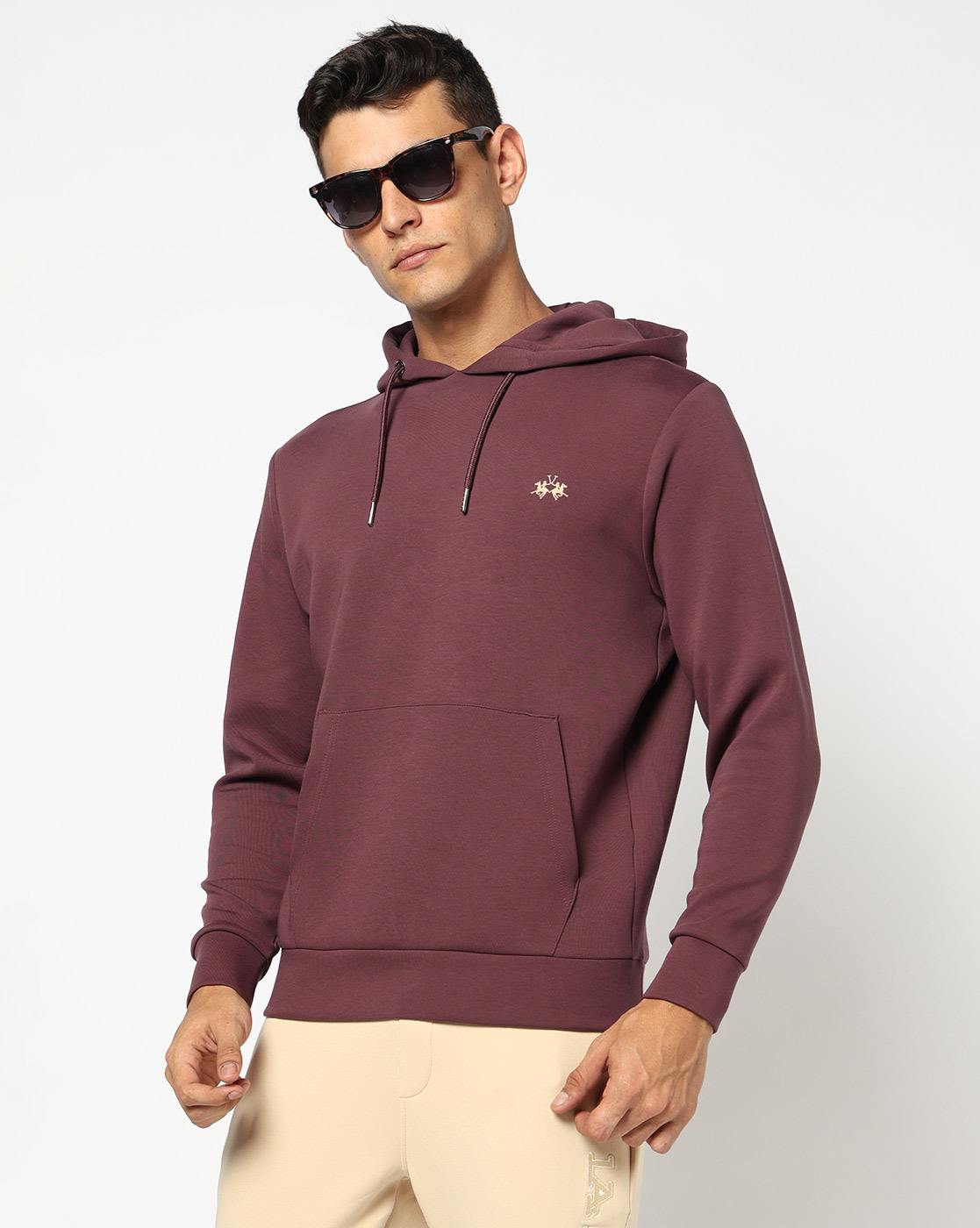 Cotton Stretch Solid Regular Fit Purple Hoodie Sweatshirt