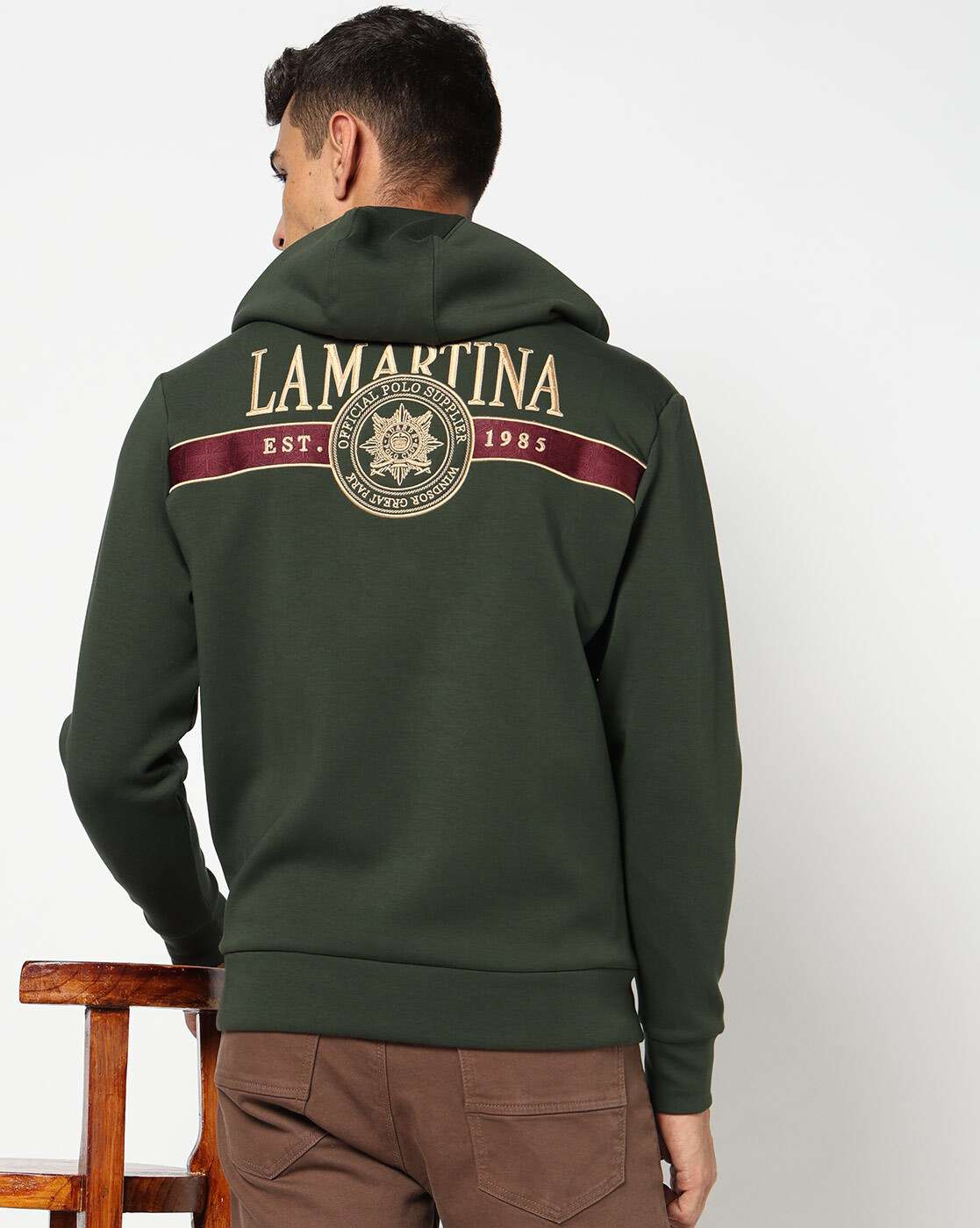 Cotton Stretch Solid Regular Fit Green Hoodie Sweatshirt