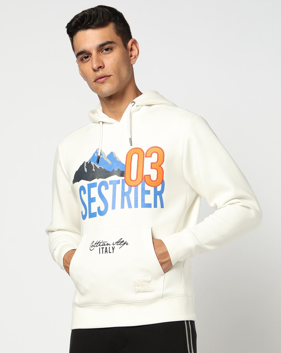 Cotton Stretch Solid Regular Fit White Hooded Sweatshirt
