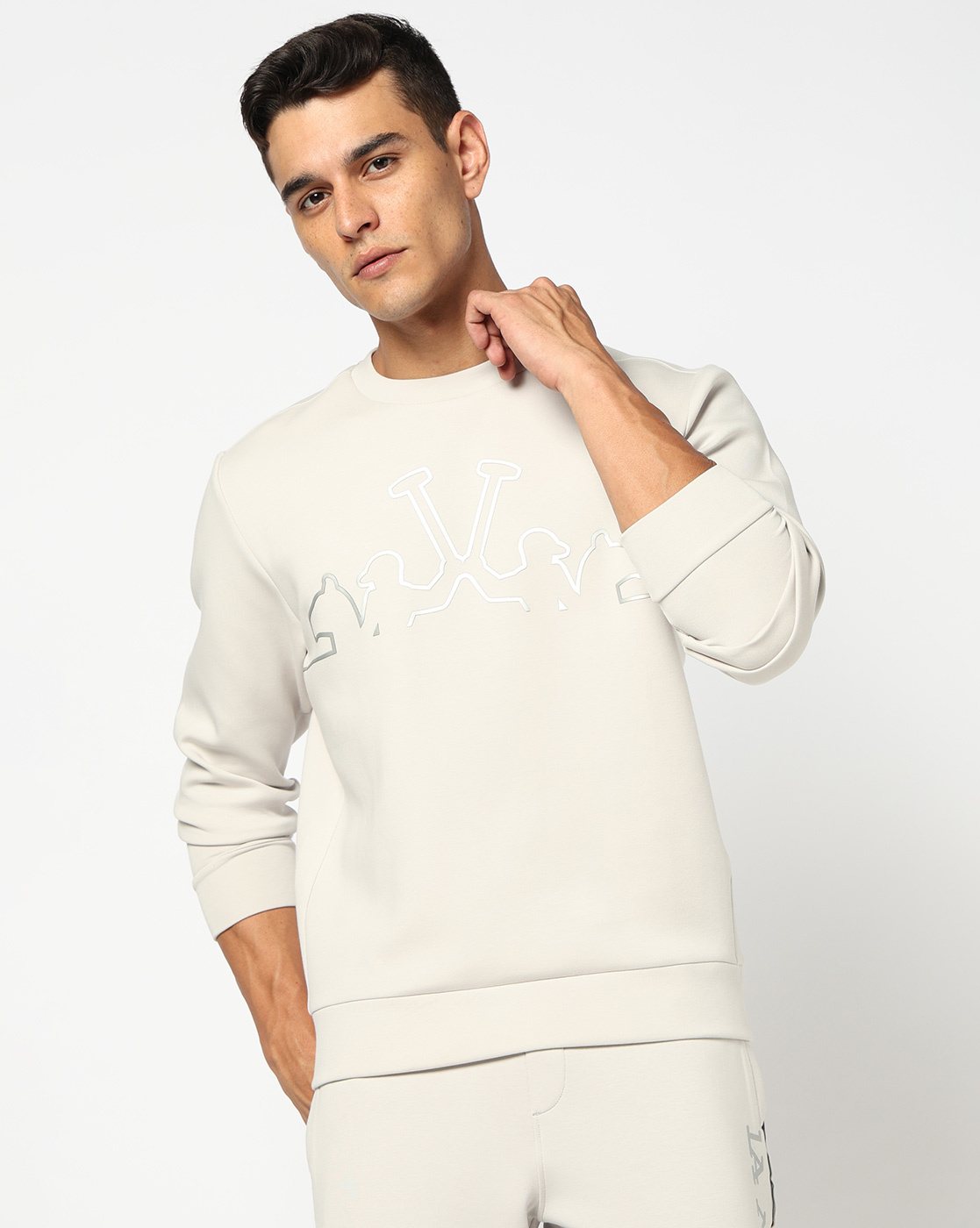 Cotton Stretch Solid Regular Fit Round Neck Grey Sweatshirt