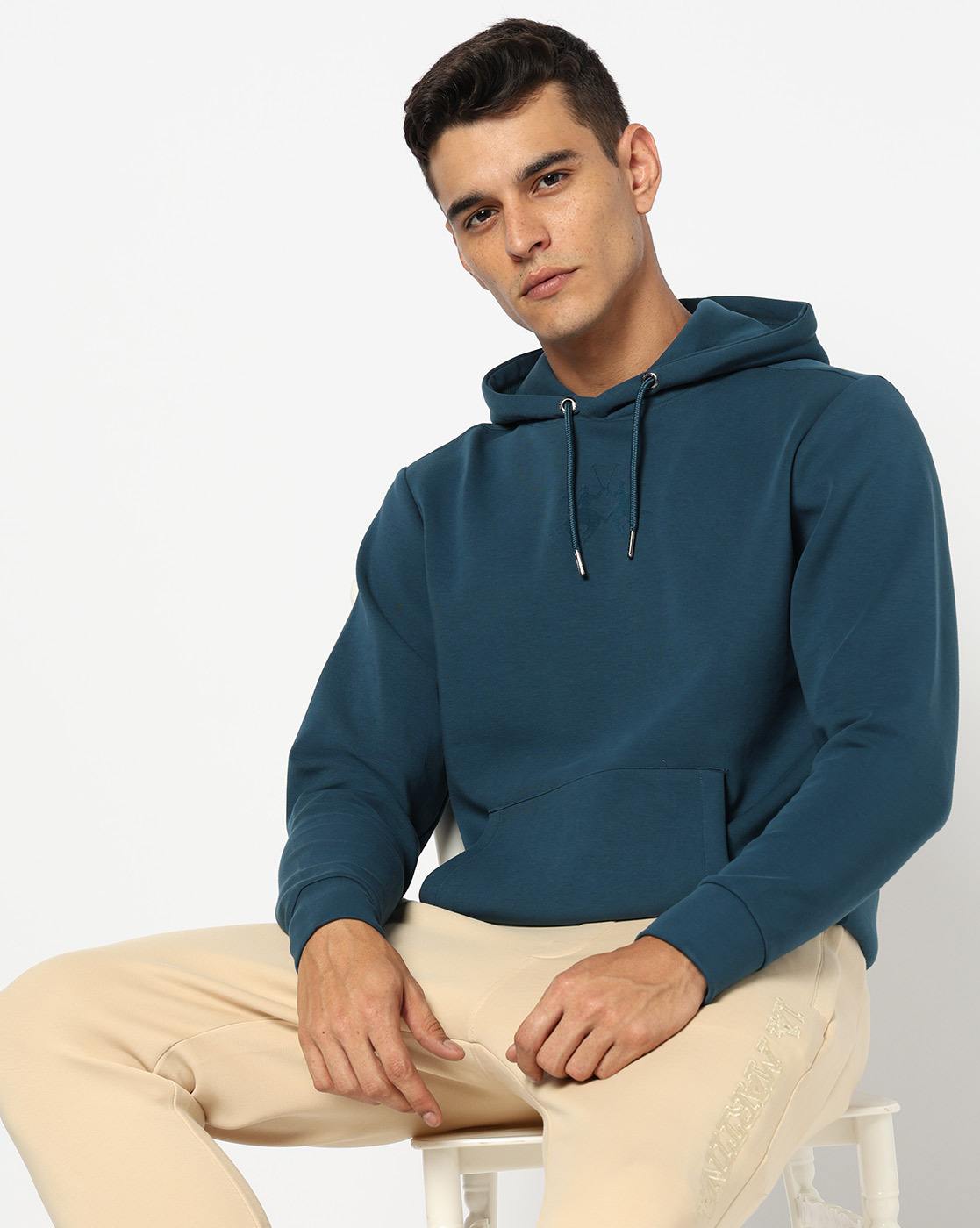 Cotton Stretch Solid Regular Fit Grey Hoodie Sweatshirt