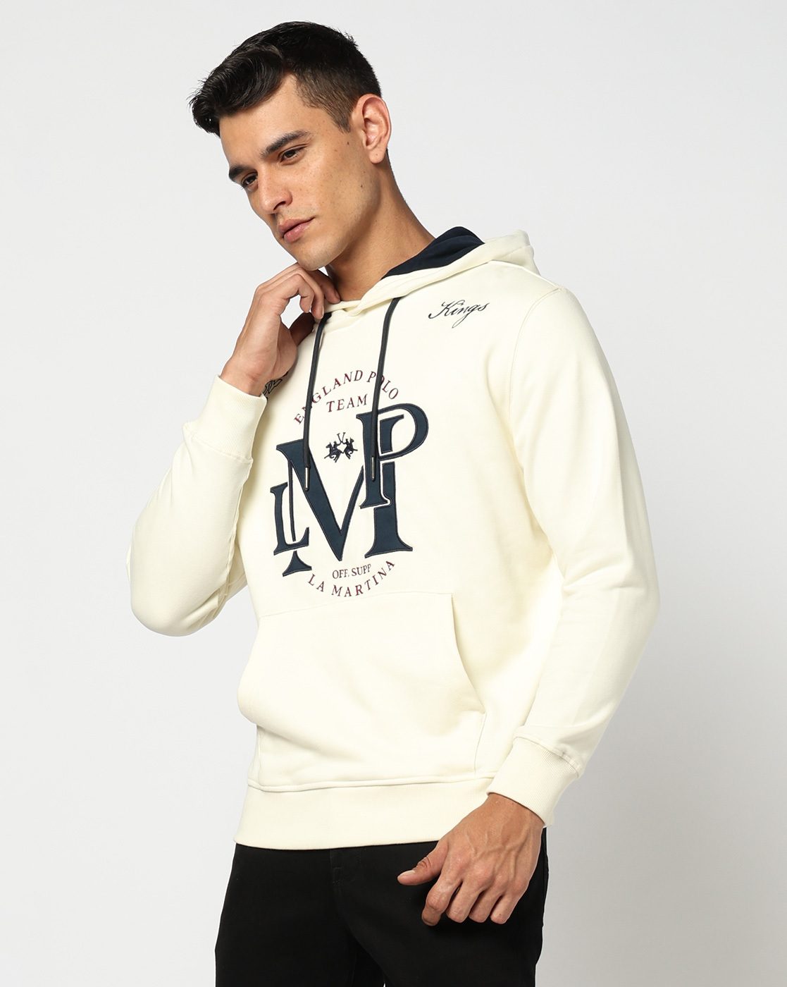 Cotton Regular Fit Half Zip Off-White Sweatshirt