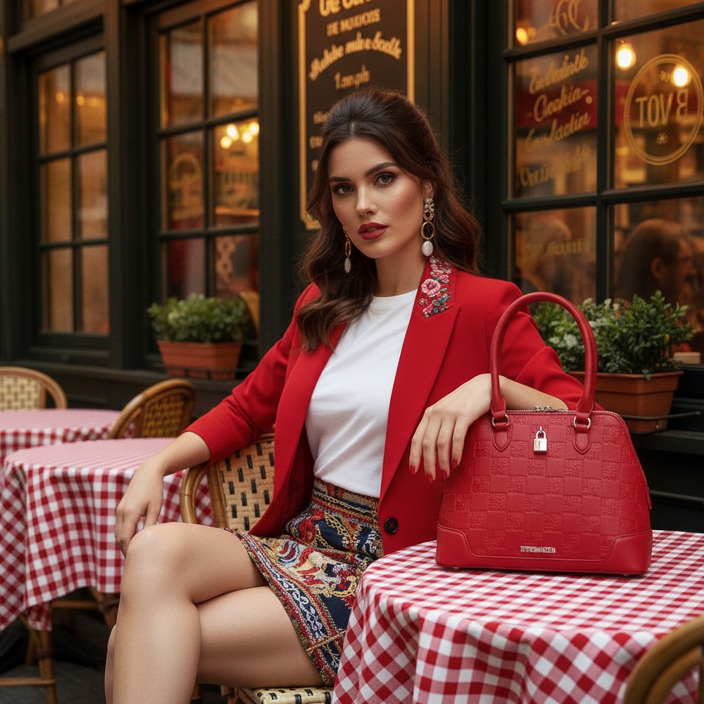 Bwish Red-Silver Satchel