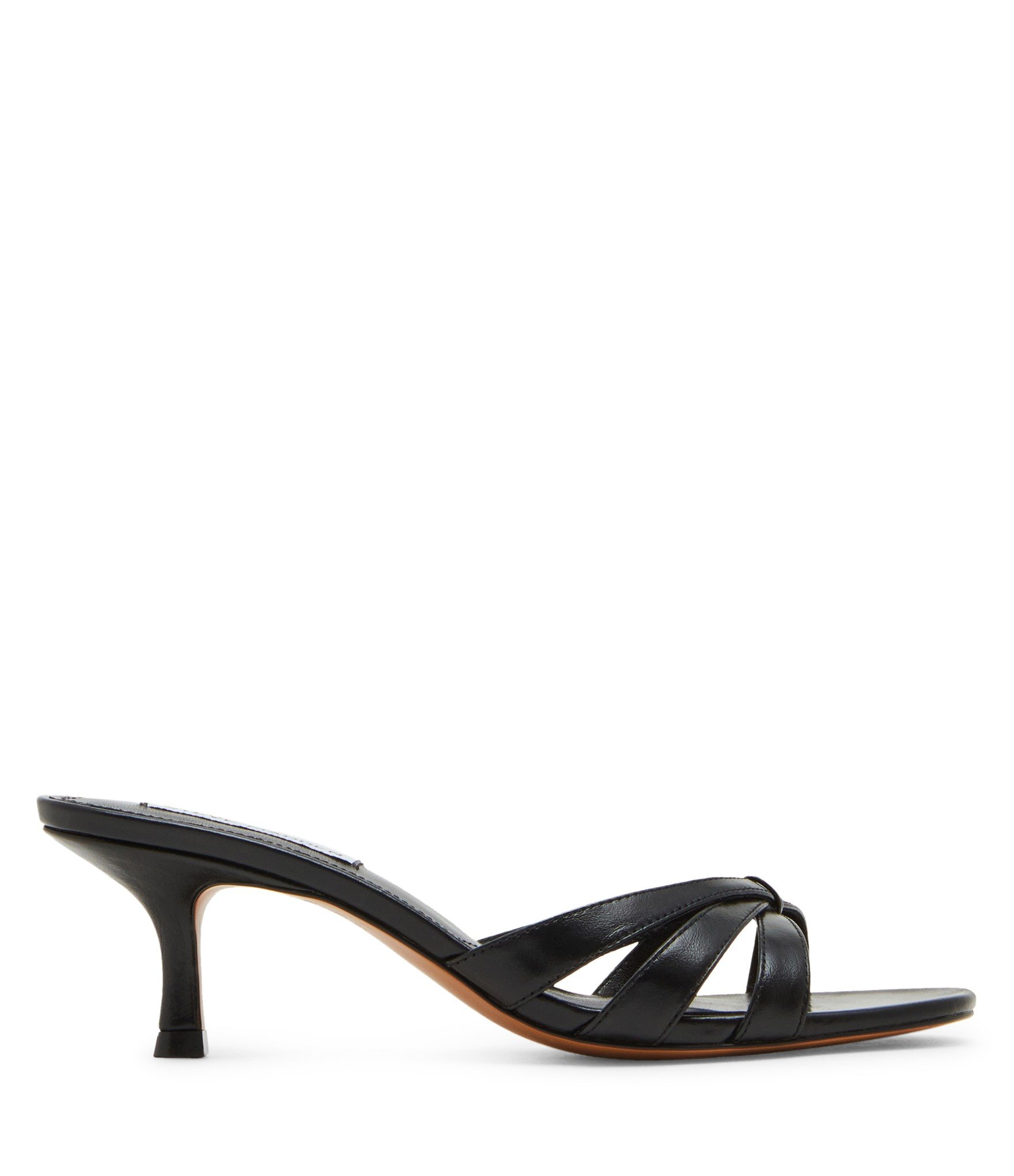 Cary-In Black Leather Heels Sandals