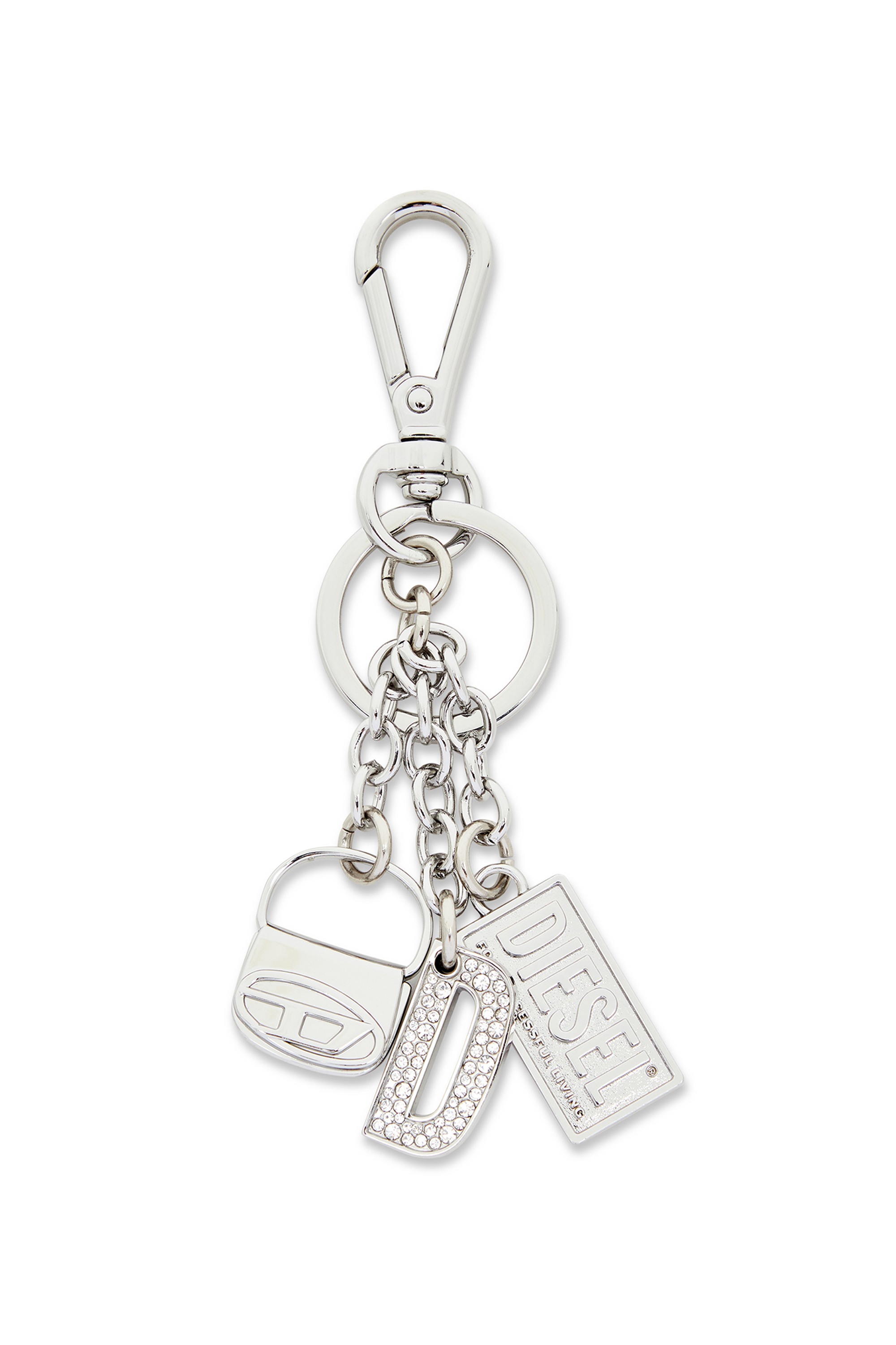 Silver Metal keyring with logo charms