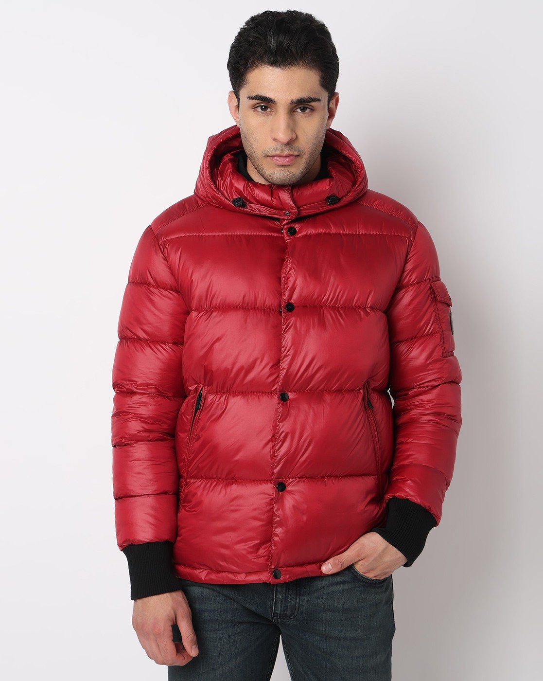 GAS | Regular Fit Bomber Puffer Jacket with Signature Branding