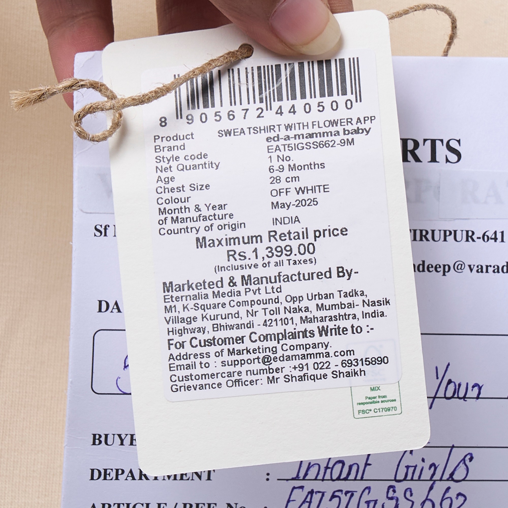 Ed-a-Mamma Infant Girls Sweatshirt Off White