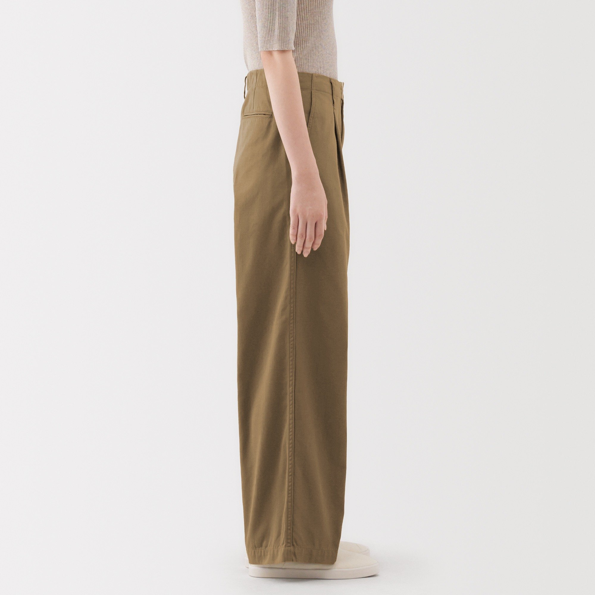 W's Slub yarn chino pleated wide pants