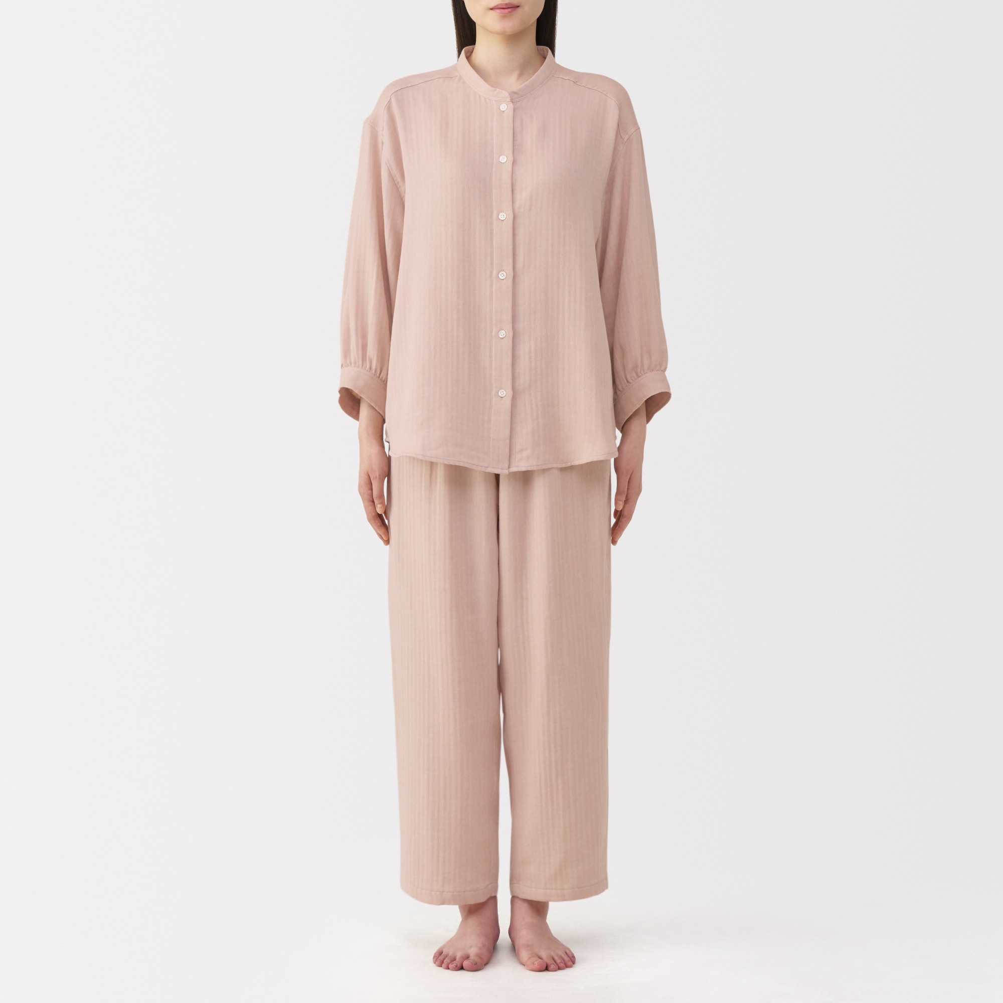 W's herringbone gauze stand collar pajamas
