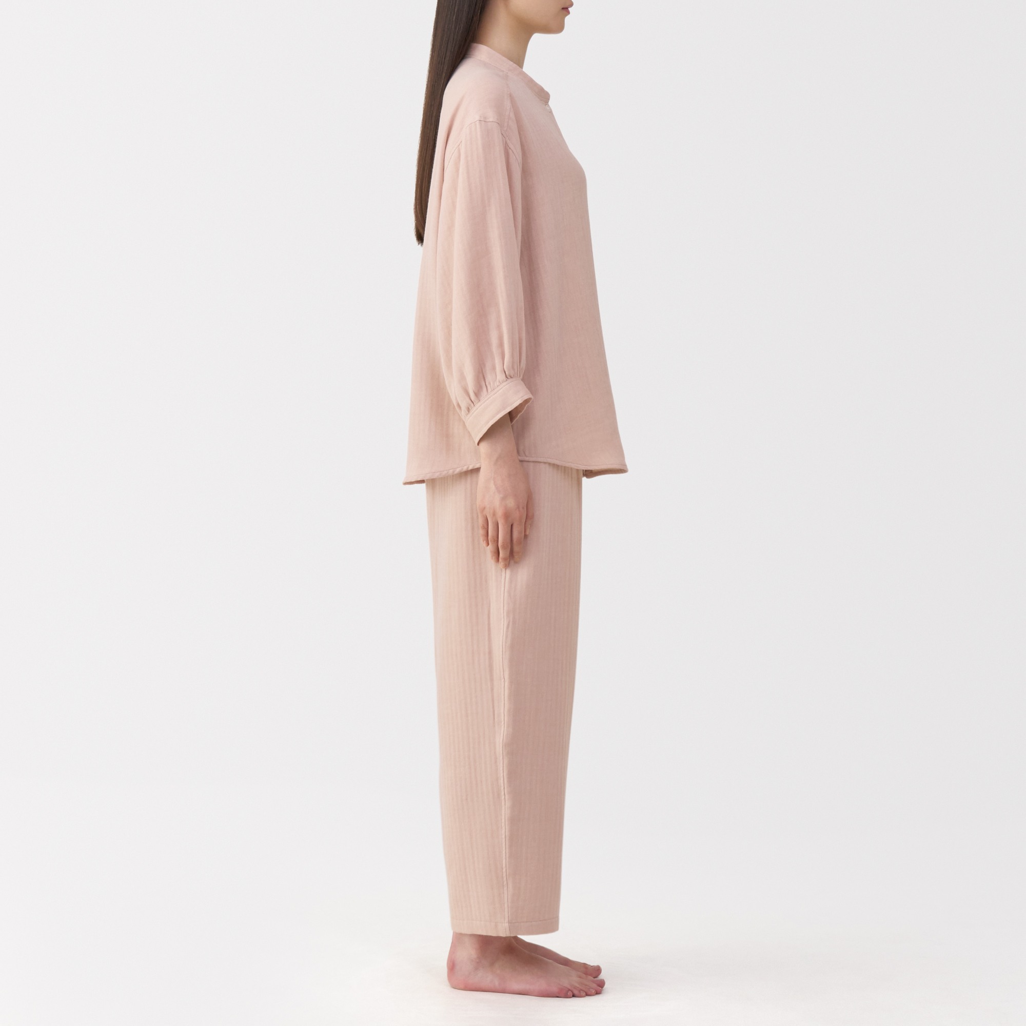 W's herringbone gauze stand collar pajamas