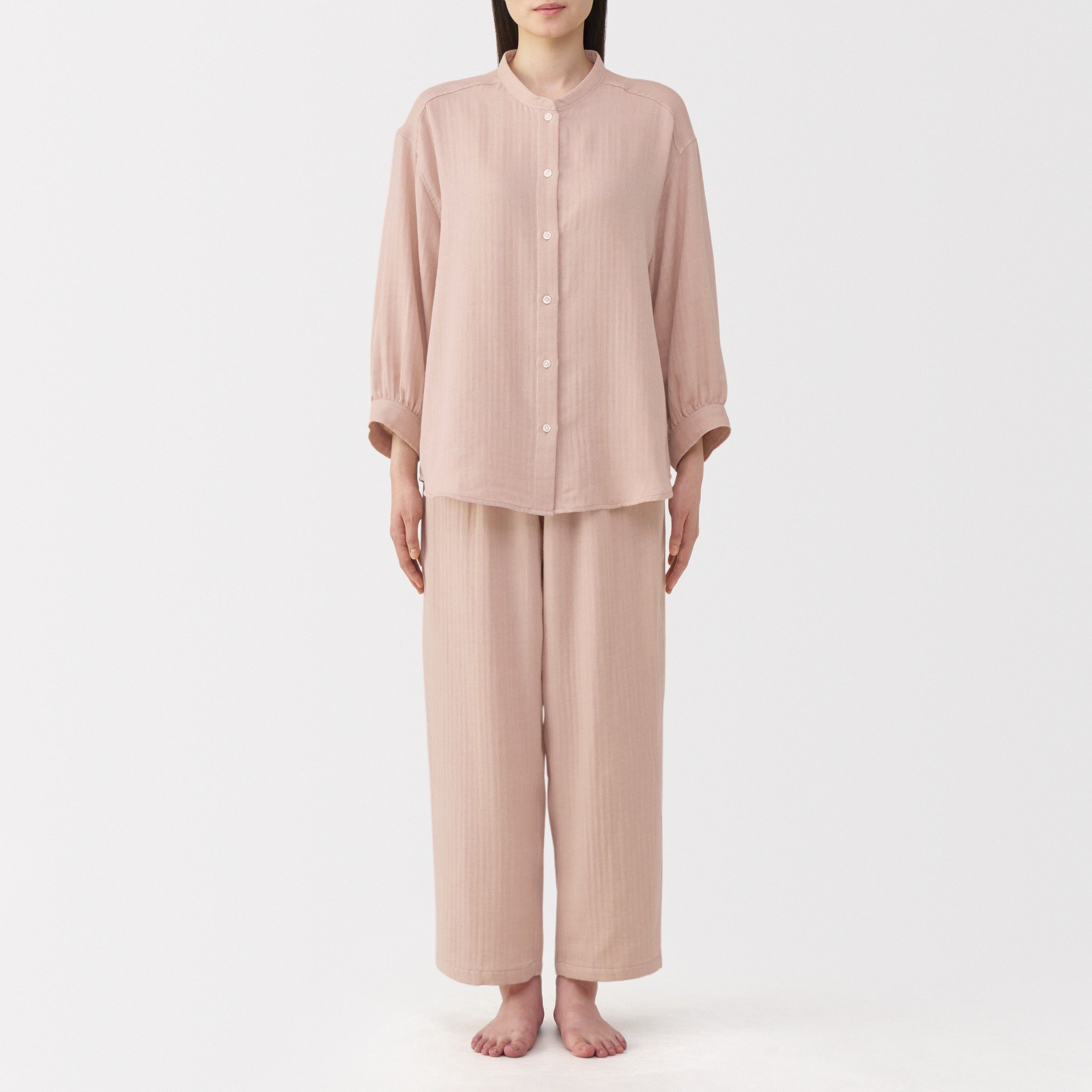 W's herringbone gauze stand collar pajamas