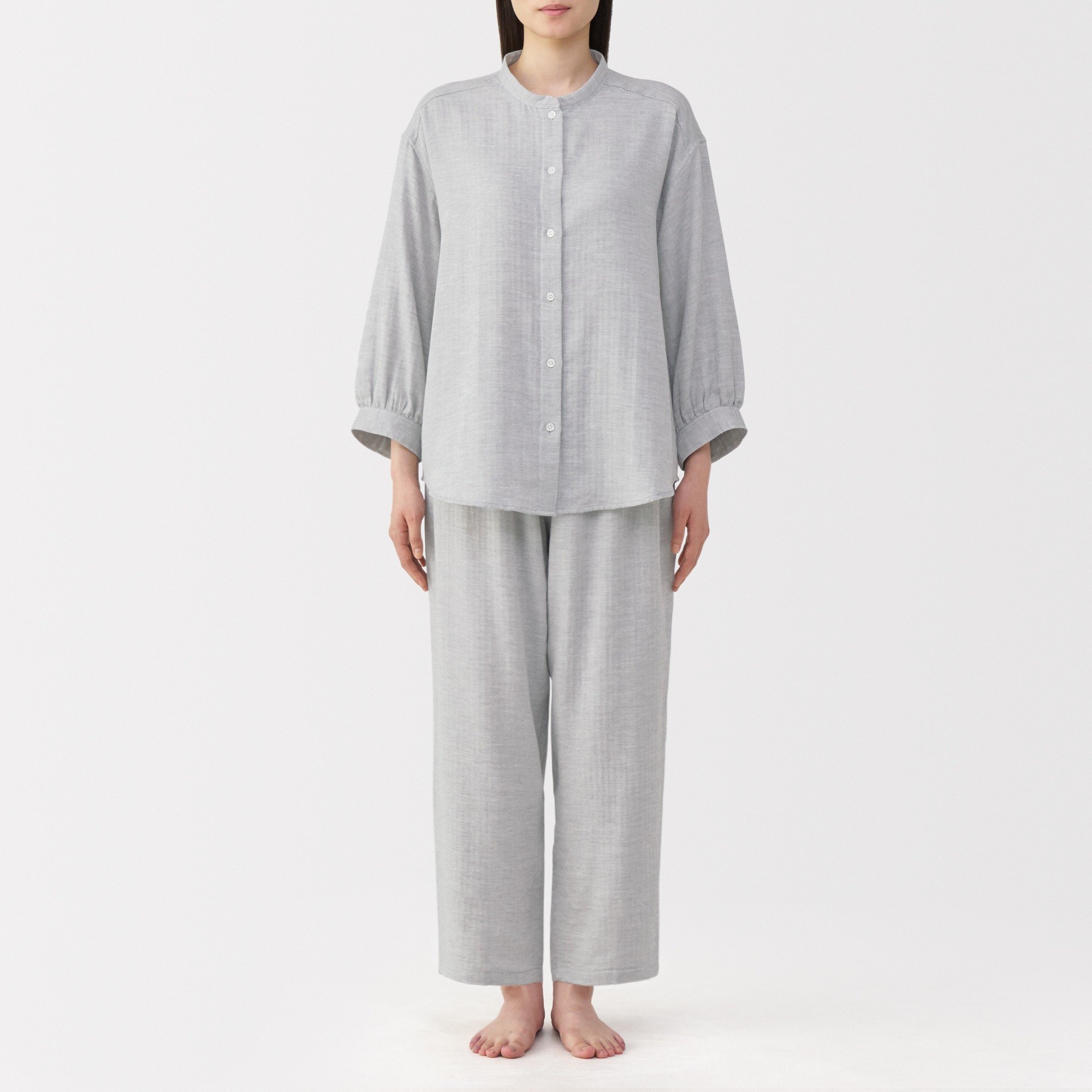 W's herringbone gauze stand collar pajamas