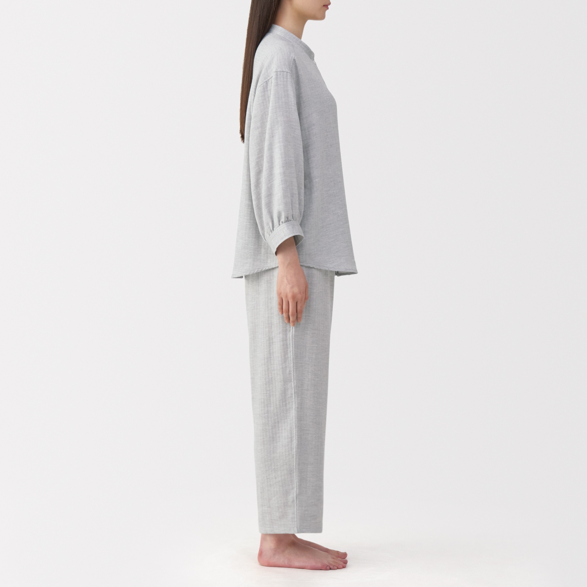 W's herringbone gauze stand collar pajamas